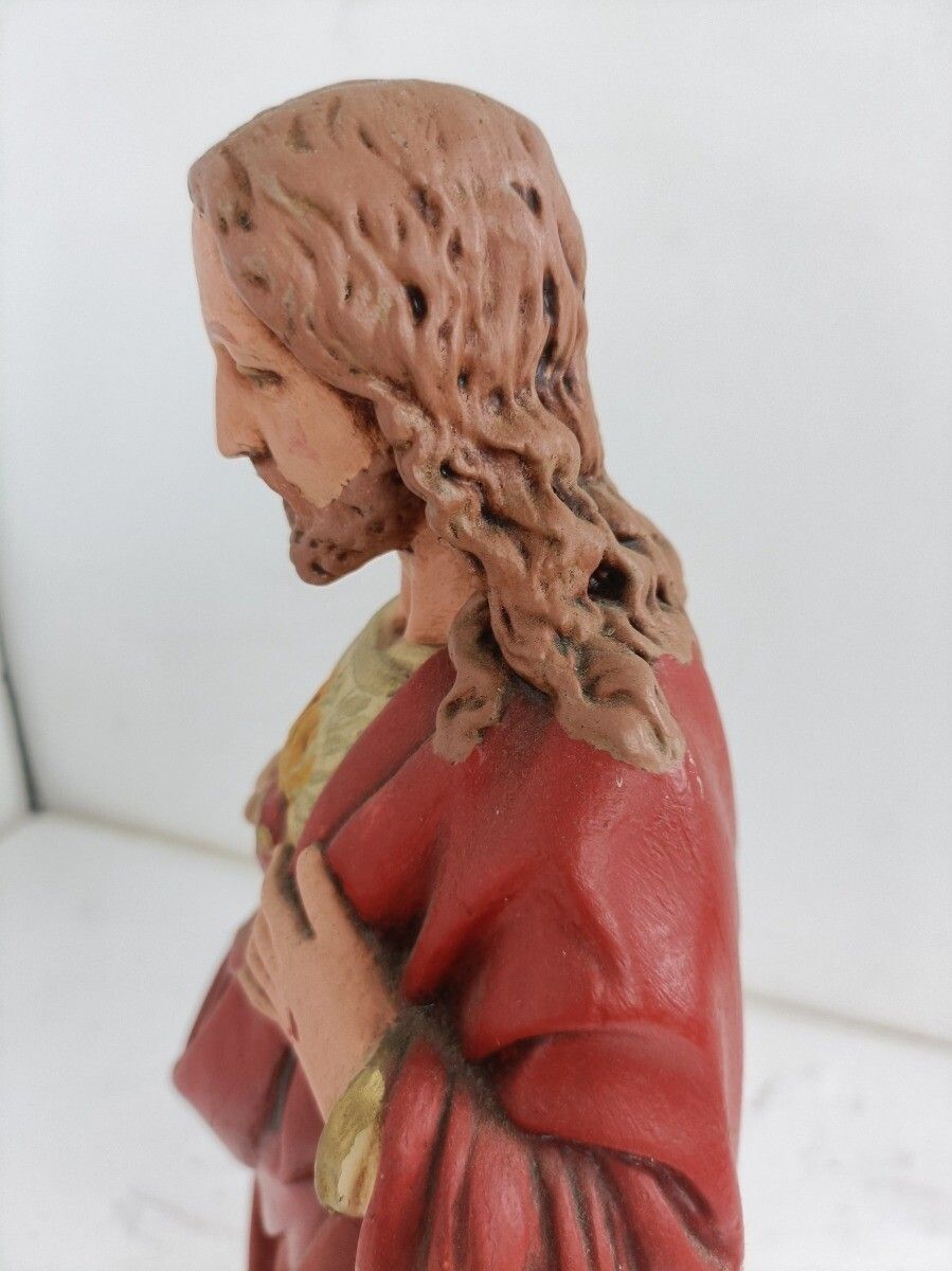 Statue Jesus Christ Savior Sacred Heart Holy Heart Plaster Antique Neo Gothic Ha photo buy