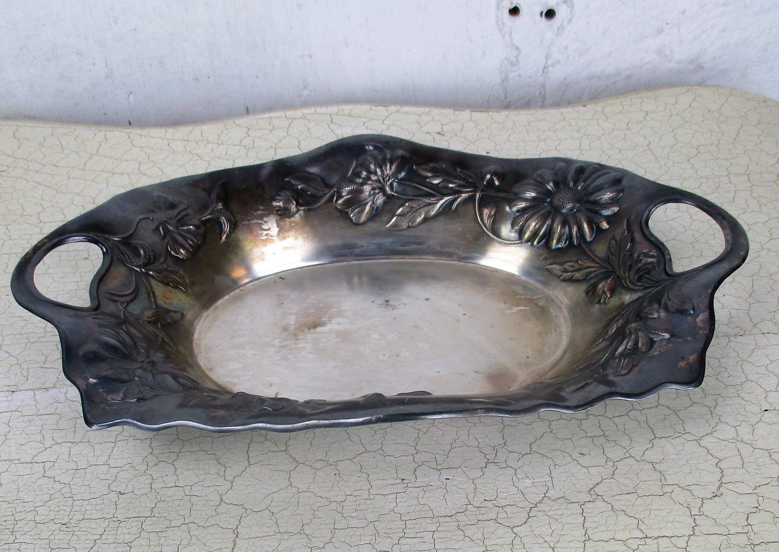Art Nouveau Wiskemann Belgium Silver Plated Tray Serving Basket Flowers Handles photo furniture