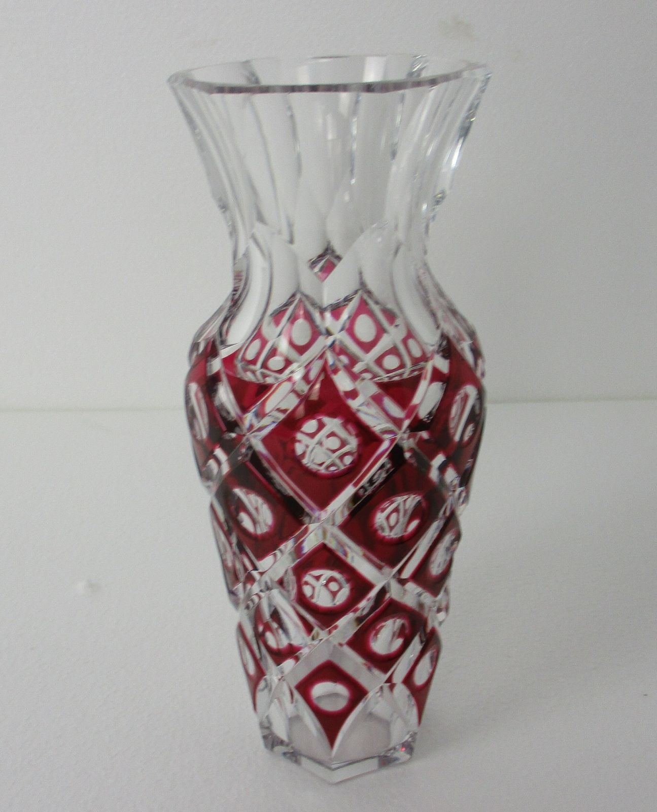 Val St Lambert Crystal Vase Cut To Clear Cranberry Charles Graffart 1950s Extrem photo Home Decor