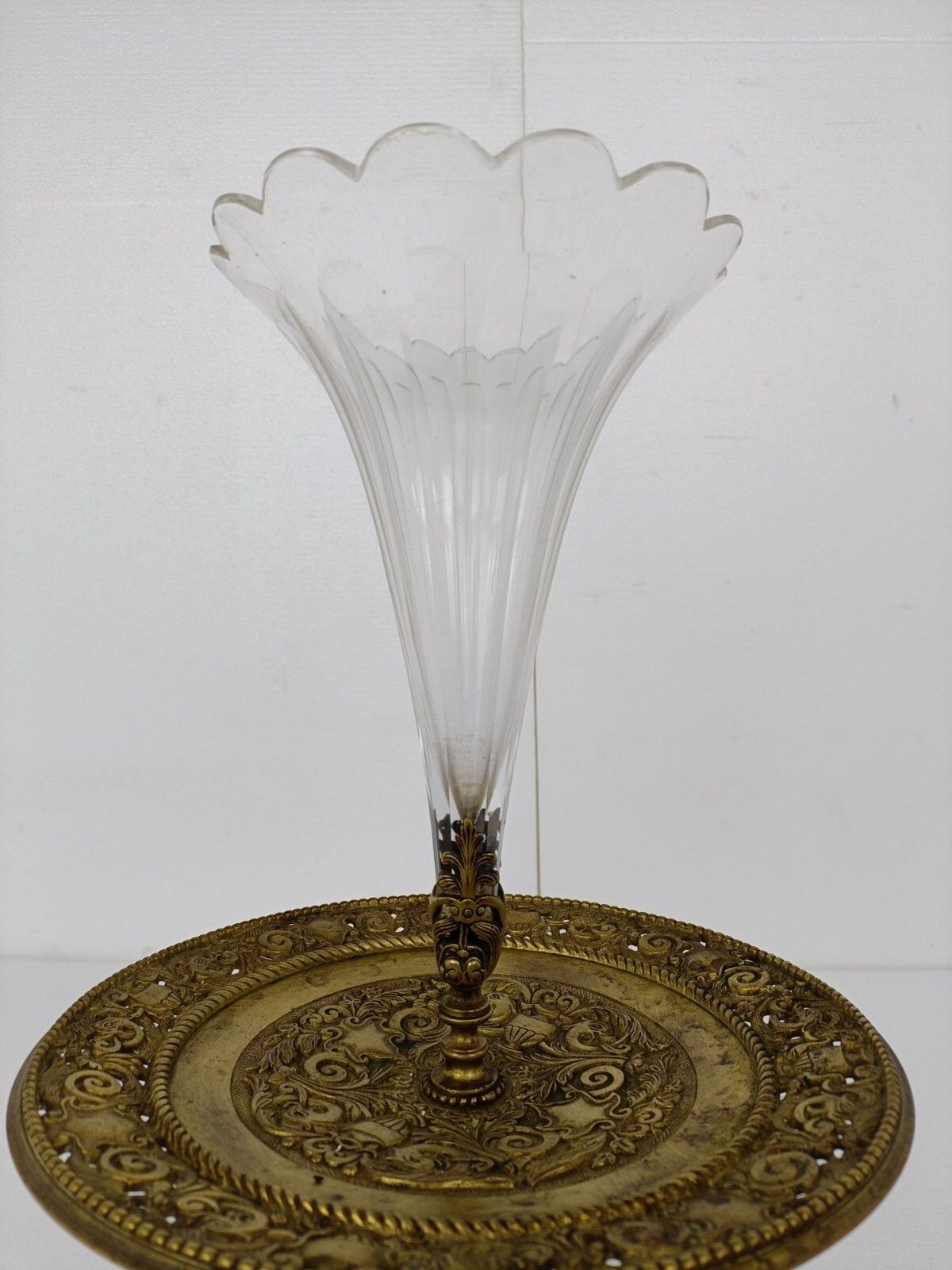 Large Epergne Trumpet Double Vase  Center Table Piece Crystal Ornat Bronze Wow photo 1076.0