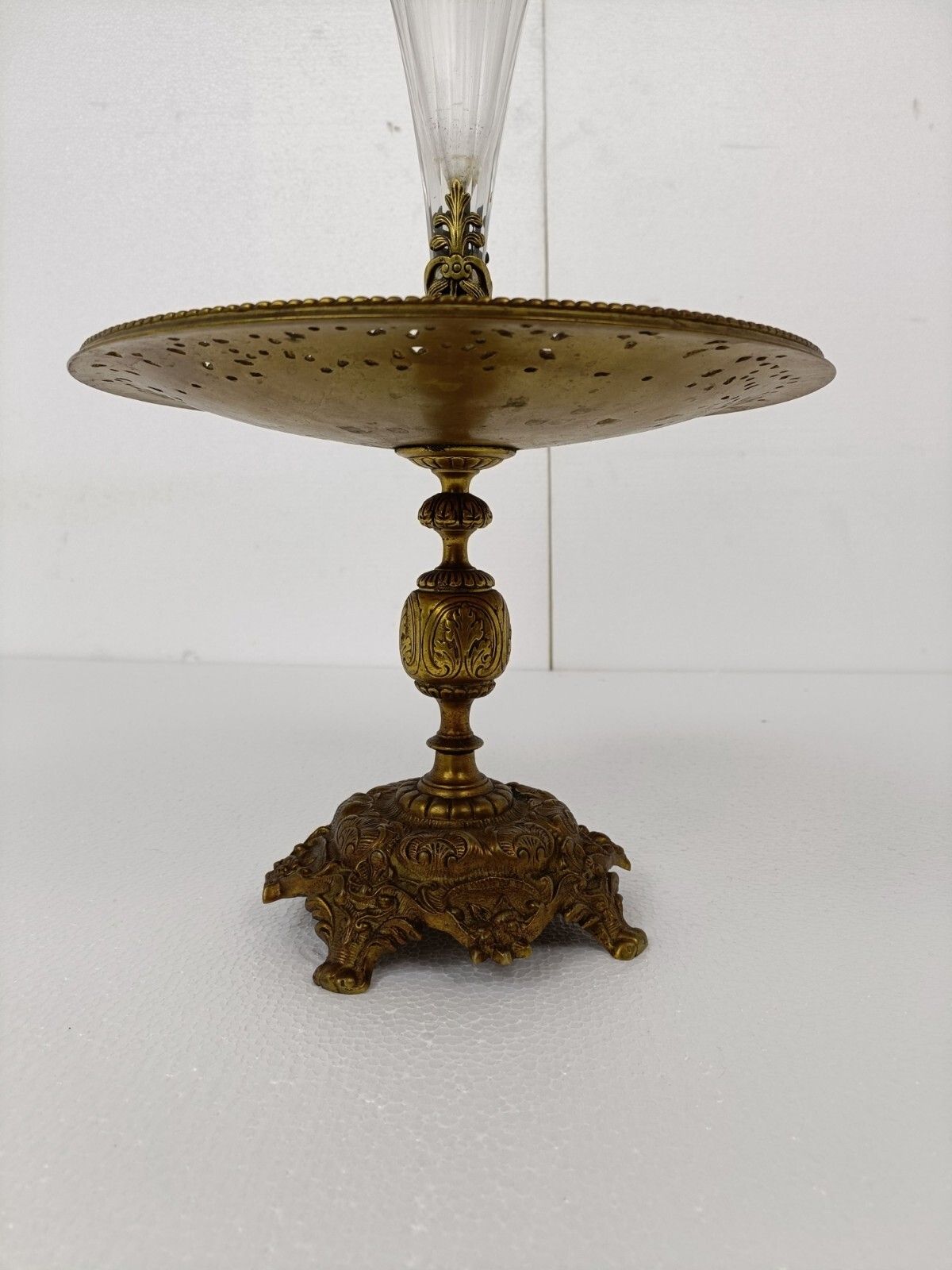 Large Epergne Trumpet Double Vase  Center Table Piece Crystal Ornat Bronze Wow photo vinterior