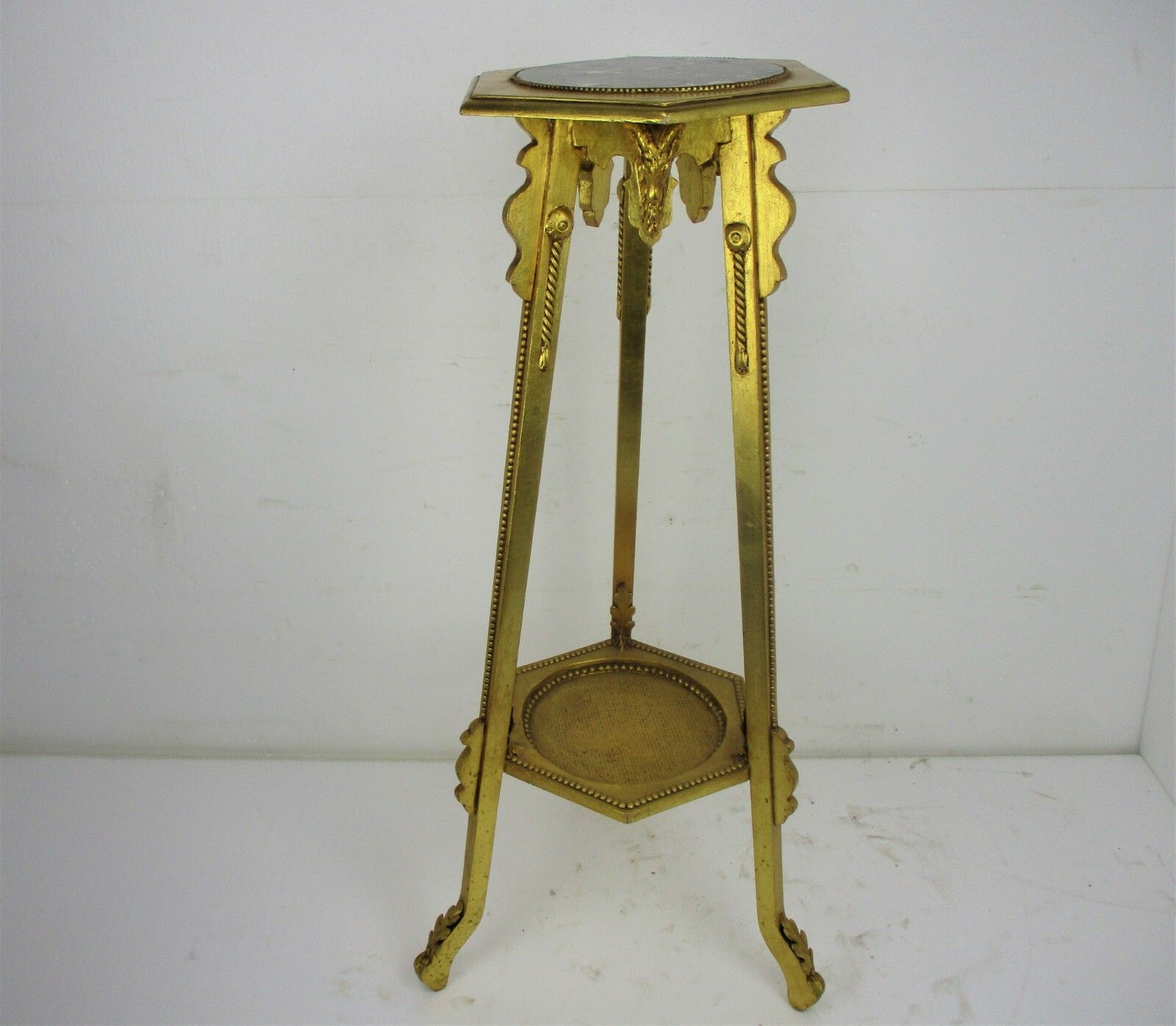 Gothic Gold Gilded Pedestal  Plant  Bonsai Stand Table Rams Head Marble Top Wow photo furniture