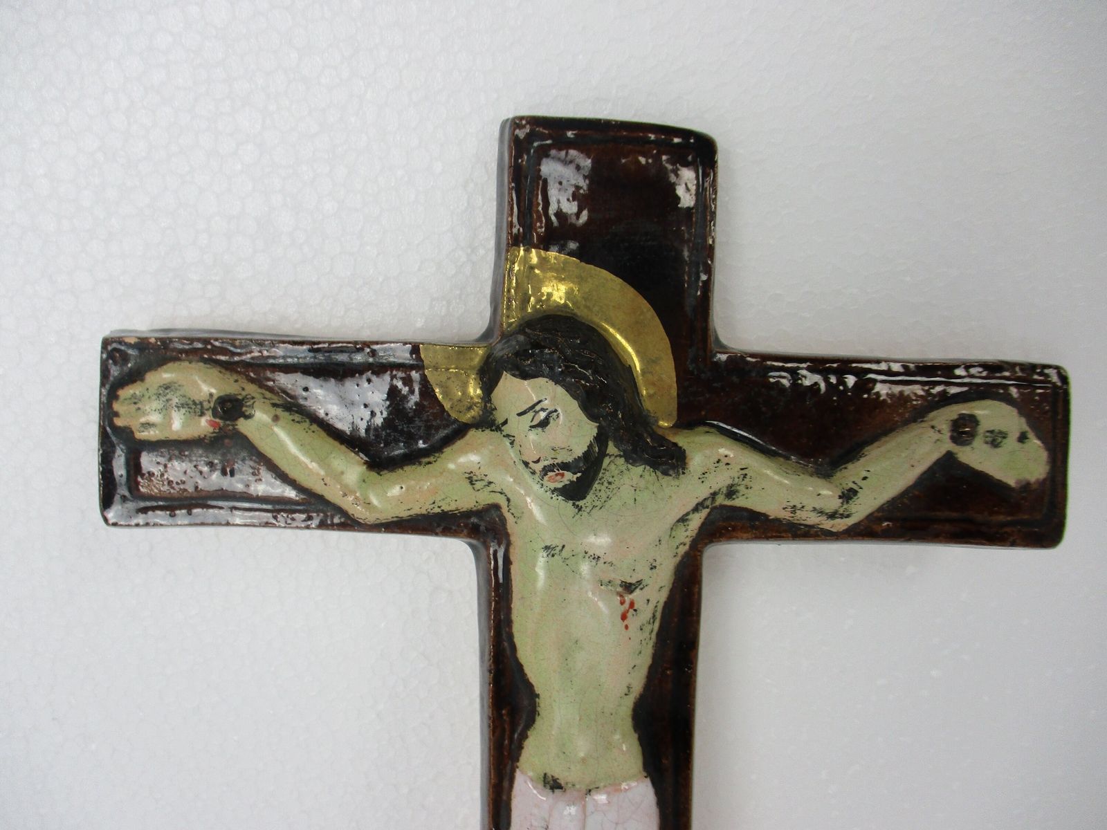 Mid Century Design Ceramic Modern Crucifix Ceramic Fat Lava Gold Gilded Marked P photo furniture