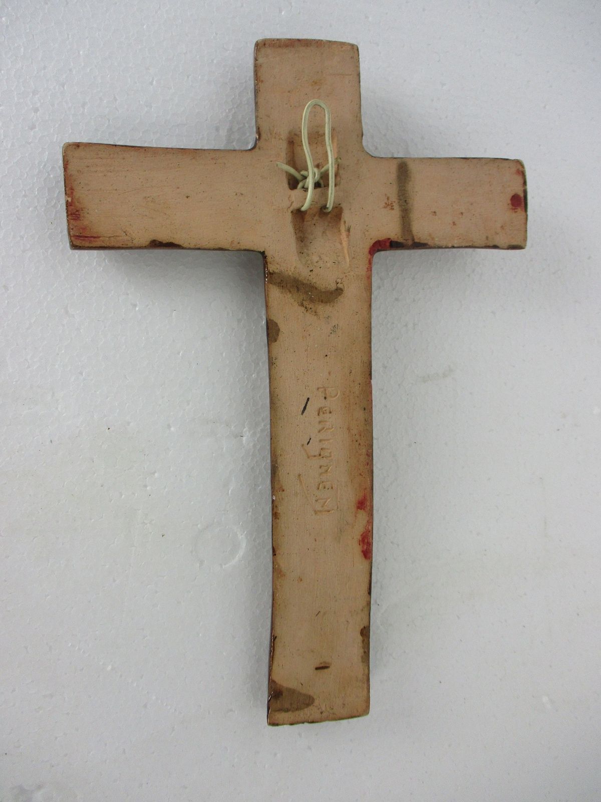 Mid Century Design Ceramic Modern Crucifix Ceramic Fat Lava Gold Gilded Marked P photo vintage