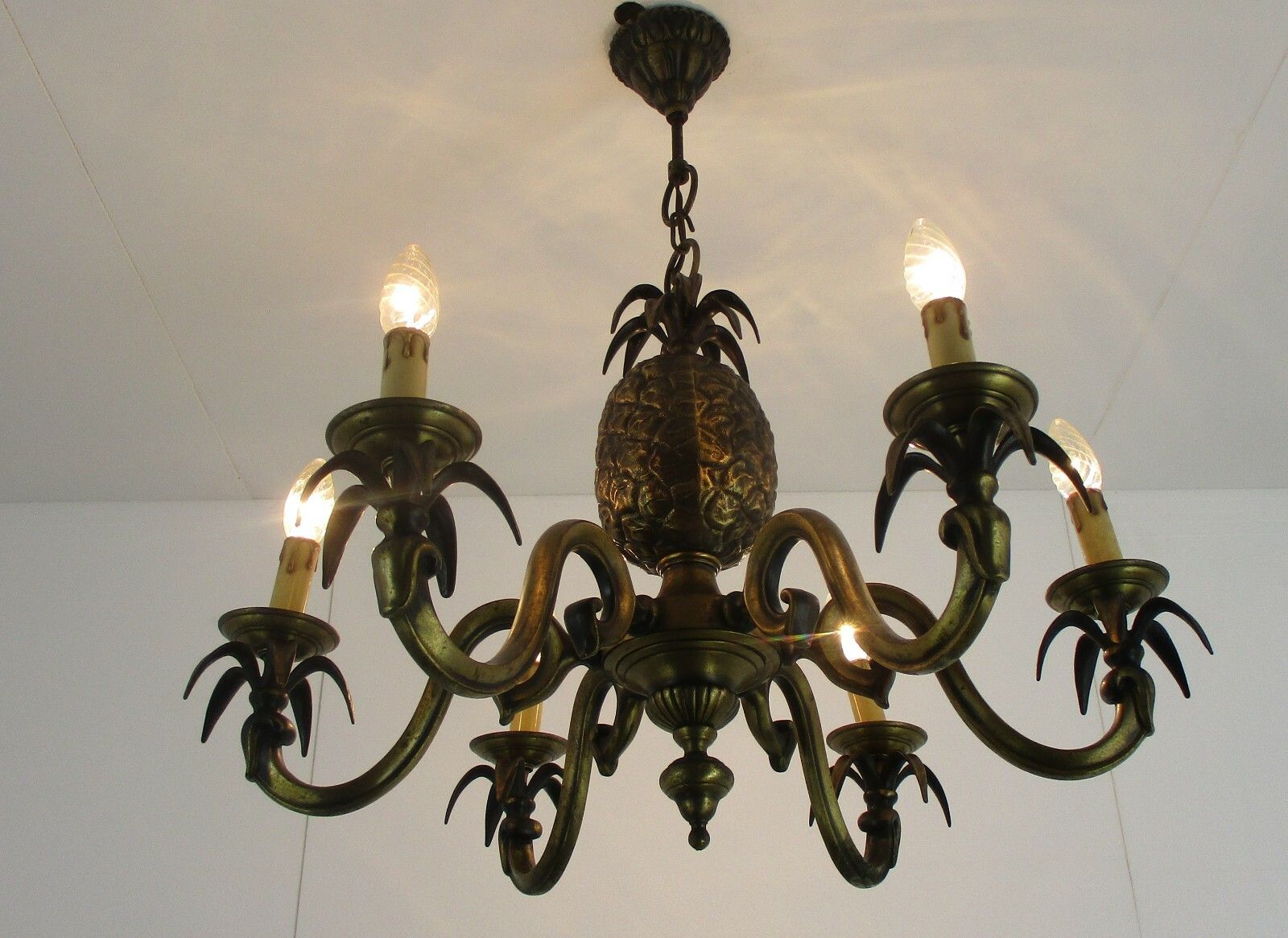 Bronze Ornate Chandelier Hollywood Regency  6 Lights Arms Pine Apple photo furniture
