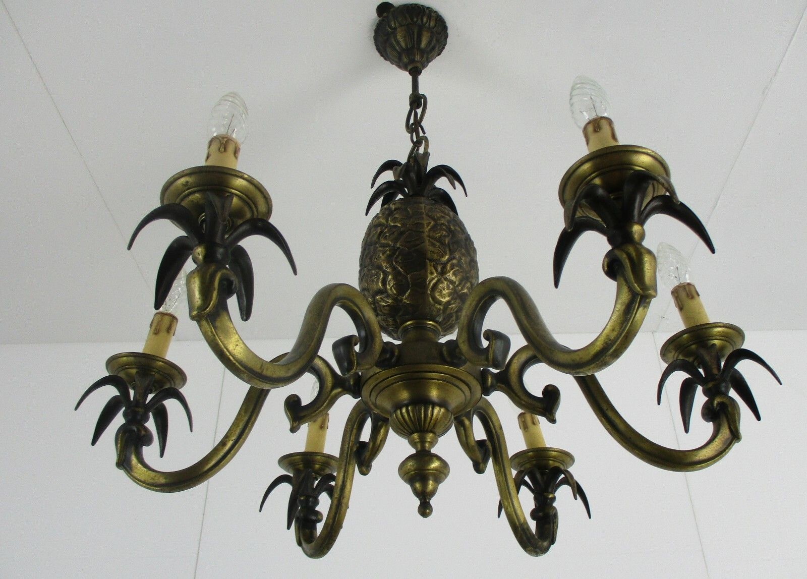Bronze Ornate Chandelier Hollywood Regency  6 Lights Arms Pine Apple photo 649.0