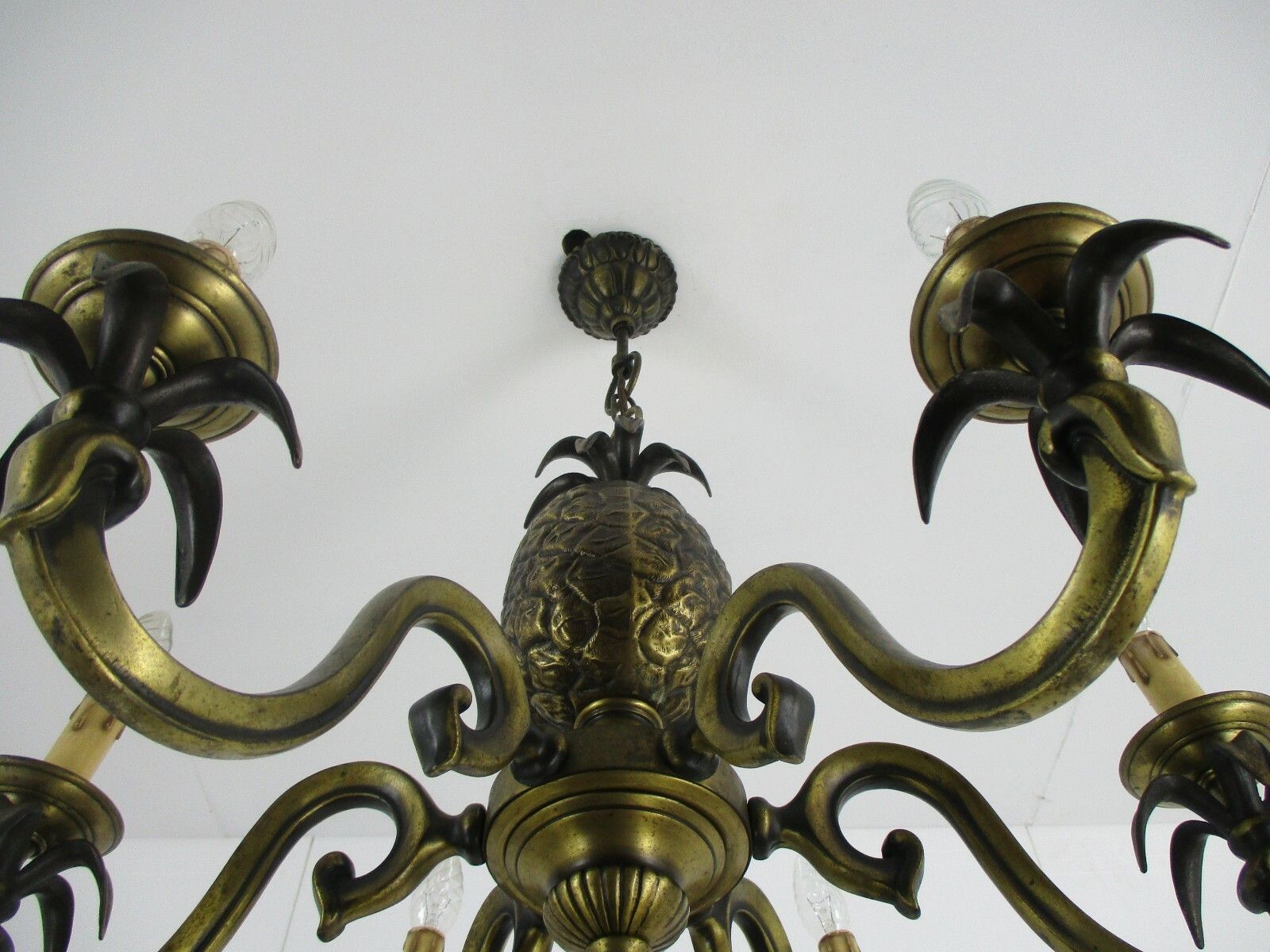 photo for sale Bronze Ornate Chandelier Hollywood Regency  6 Lights Arms Pine Apple