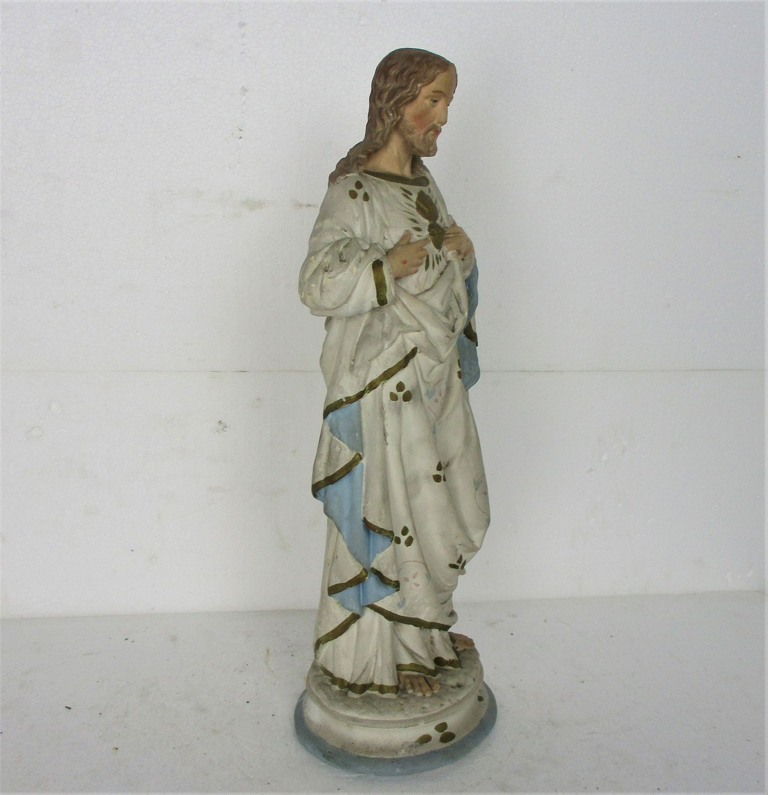 Antique Statue Jesus Christ Savior Sacred Heart Neo Gothic 1900s Plaster 15.94&Q photo Art
