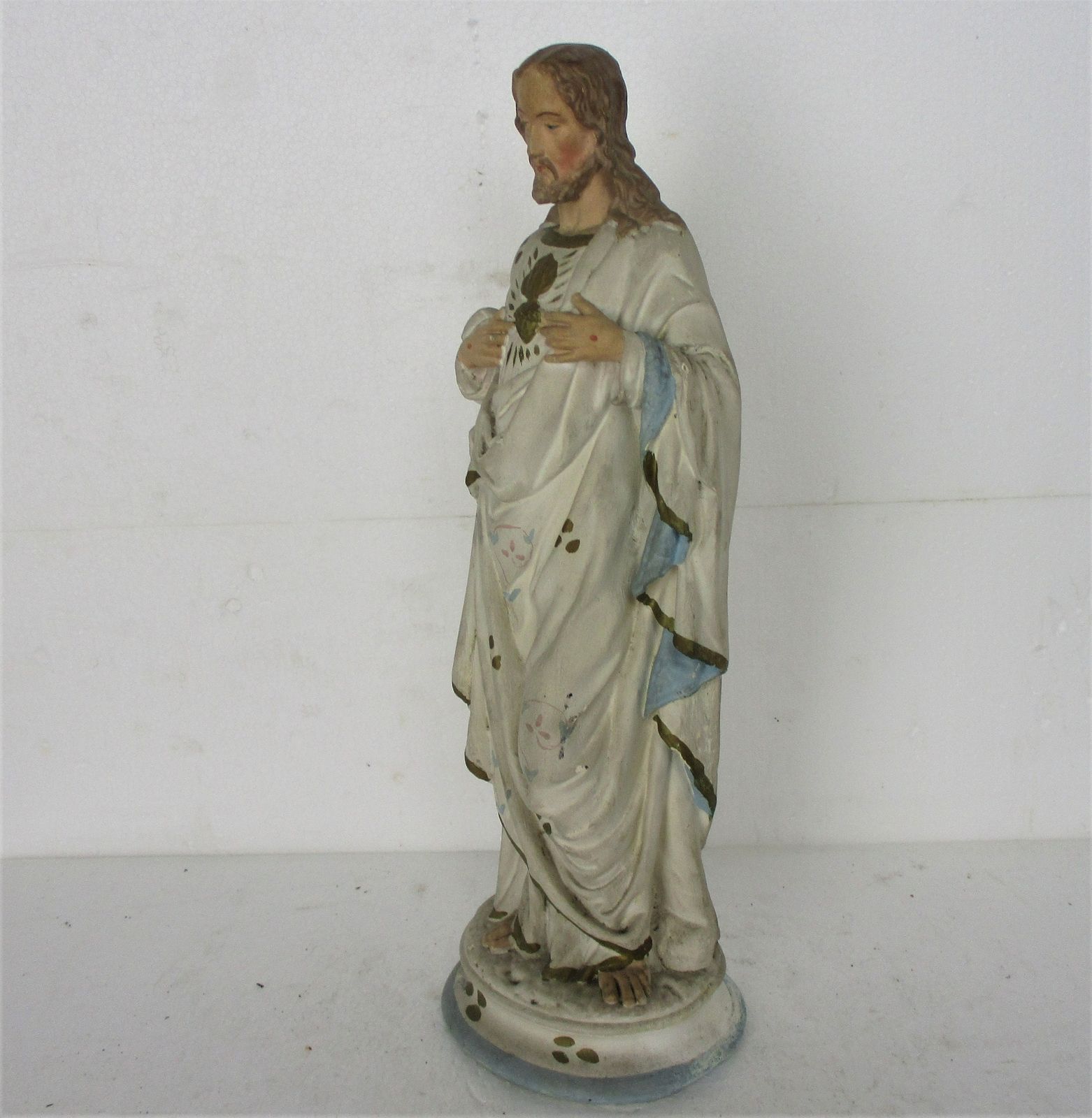 Antique Statue Jesus Christ Savior Sacred Heart Neo Gothic 1900s Plaster 15.94&Q photo 150.0