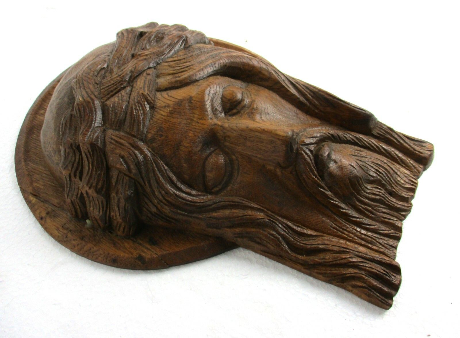 Hand Carved Wood Art Jesus Christ Head Of Thorns Sculpture Wall Hanging Gorgeous photo furniture