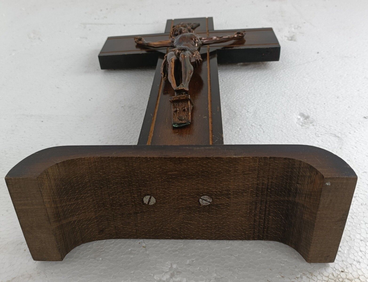 Art Art Deco Standing Crucifix Two Toned Wood Cross Jesus Christ Antique Beautiful photo