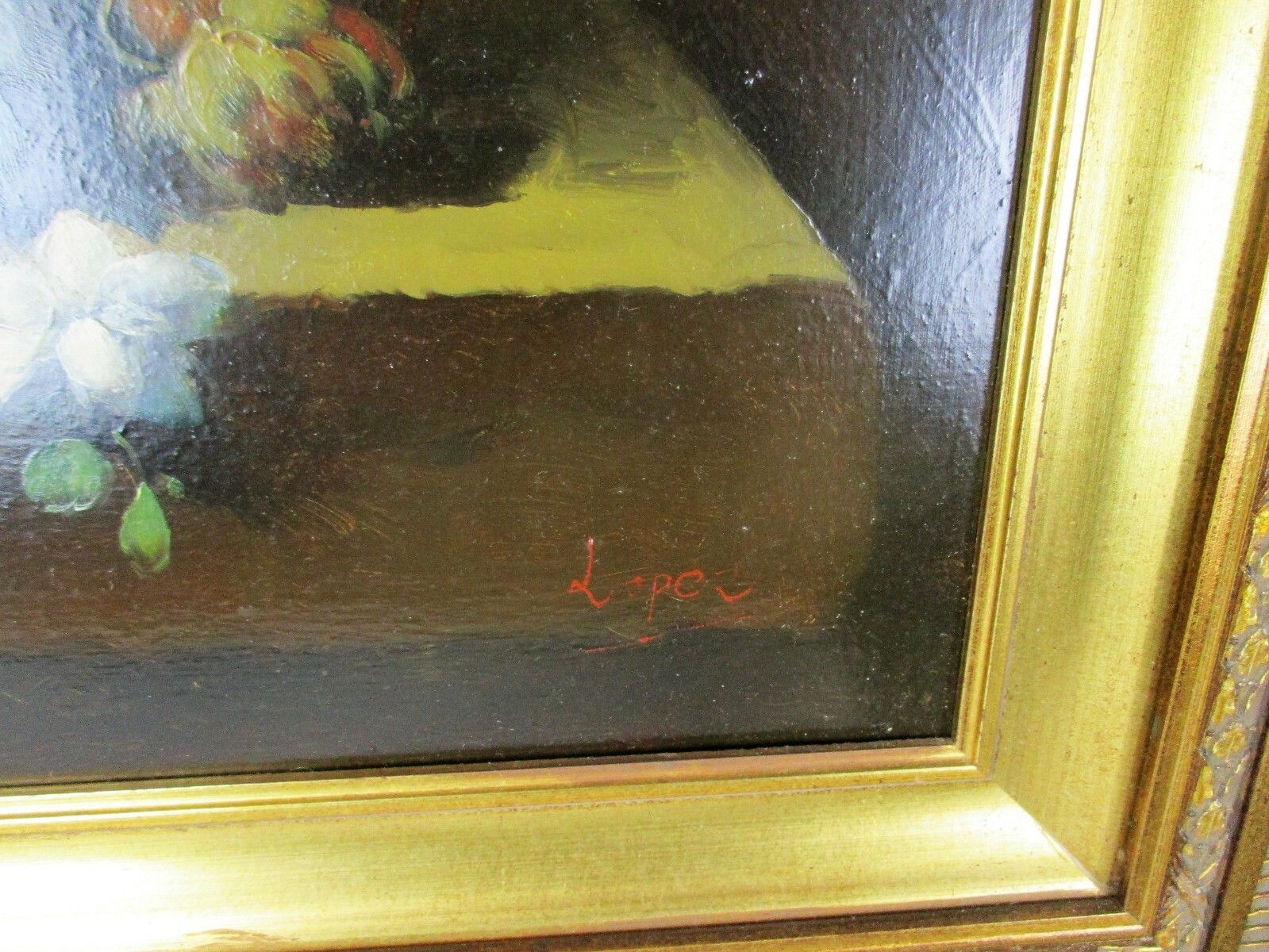 Oil Painting  Canvas Framed Gorgeous Frame Signed Lopez Still Life Bouquet photo for sale