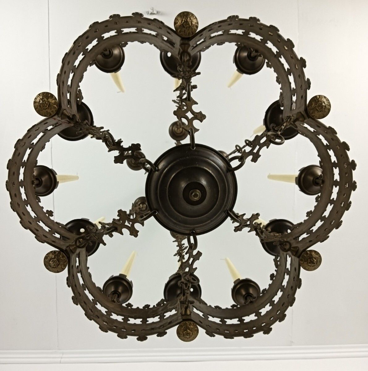 Antique Gothic Chandelier Bronze Xl 19th Century 12 Candles Not Electrified Very photo Lighting