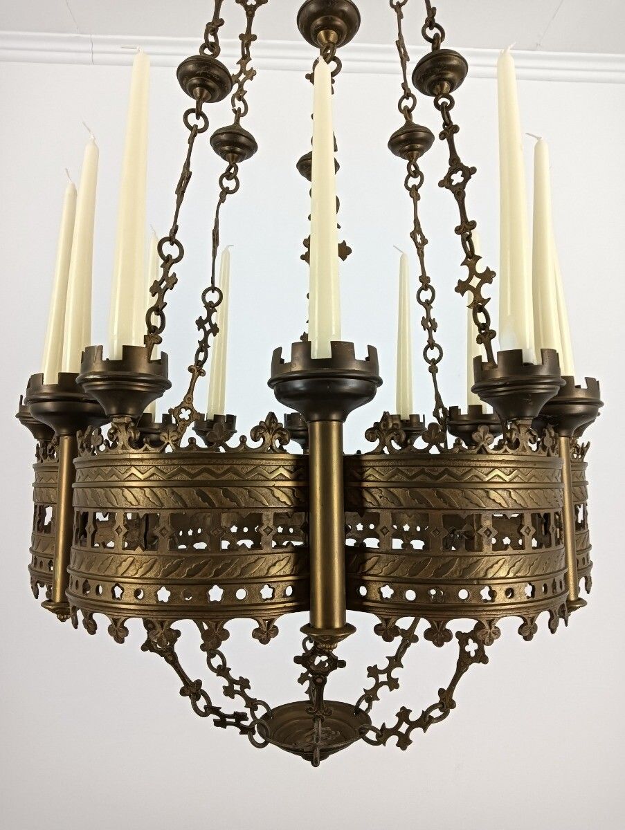 Antique Gothic Chandelier Bronze Xl 19th Century 12 Candles Not Electrified Very photo 2426.0