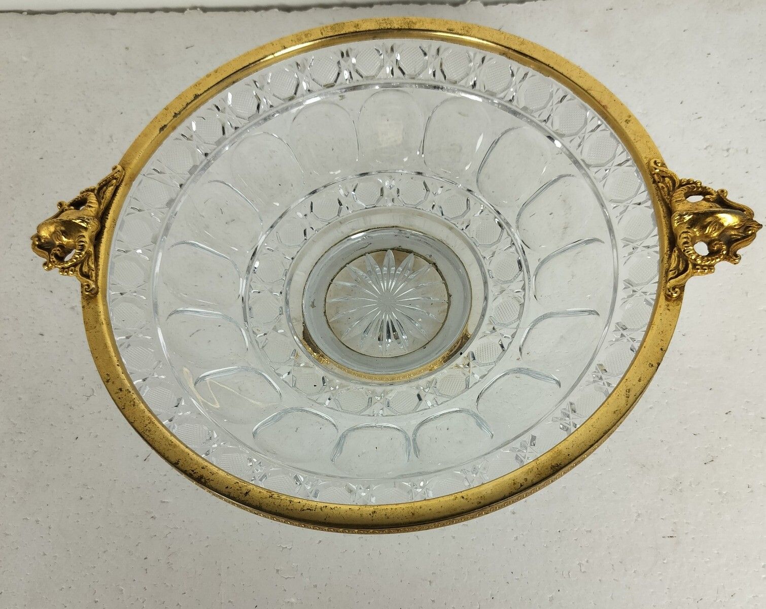 Vintage Stylish Dish Centerpiece Crystal Brass Handles Ramsheads photo buy