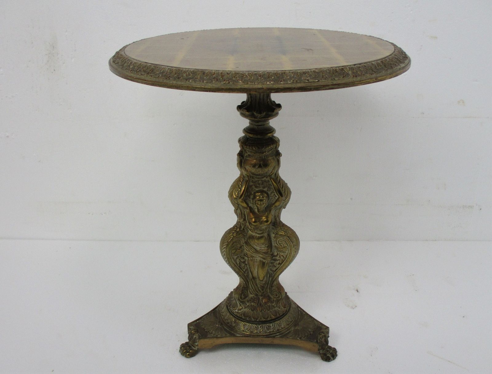 Three Graces Ornate Brass Pedestal Table Plant Stand Side Wine Coffee Table Holl photo for sale