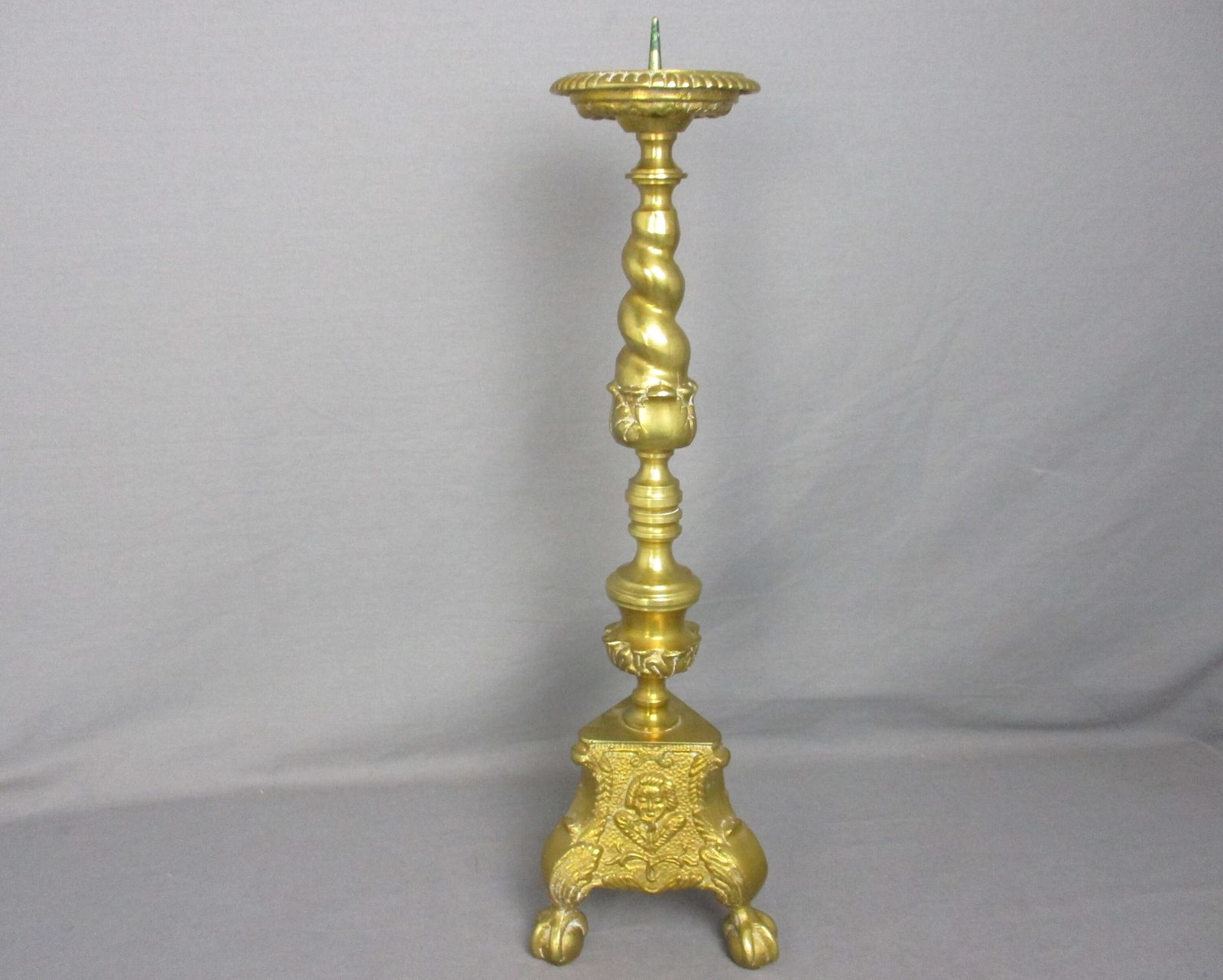 Gothic Large Candle Stick Candle Holder Brass Angel Faces Twisted Stem Gorgeous