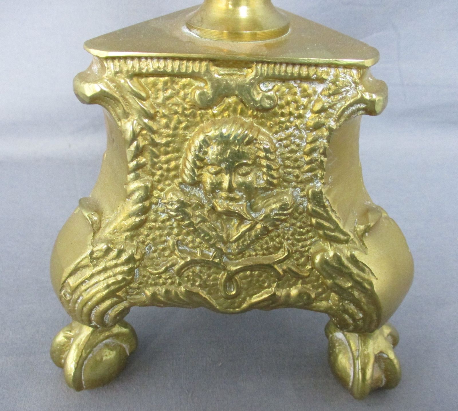 Gothic Large Candle Stick Candle Holder Brass Angel Faces Twisted Stem Gorgeous photo 303.0