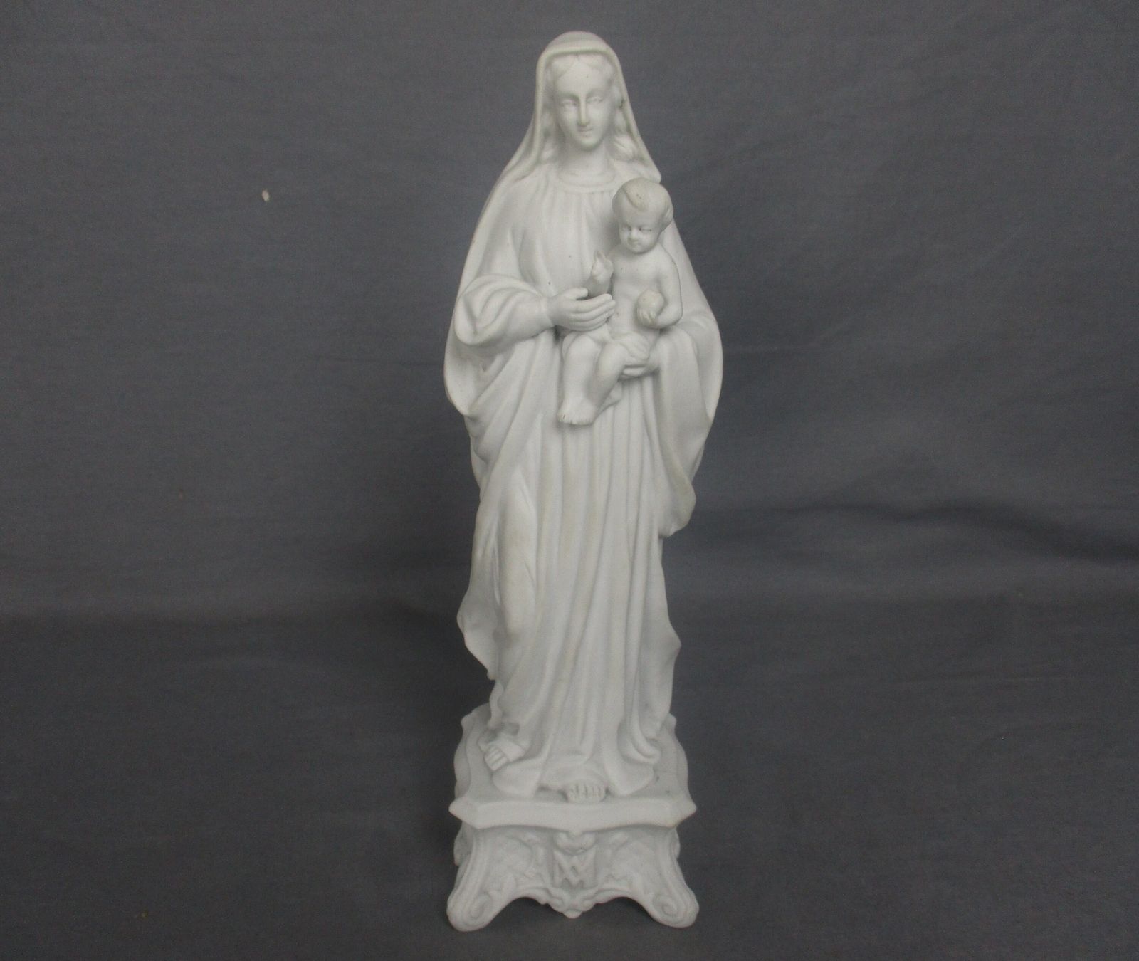 Antique 1900 Bisque Statue Virgin Mary Our Lady Madonna Infant Jesus  10.82&Qu