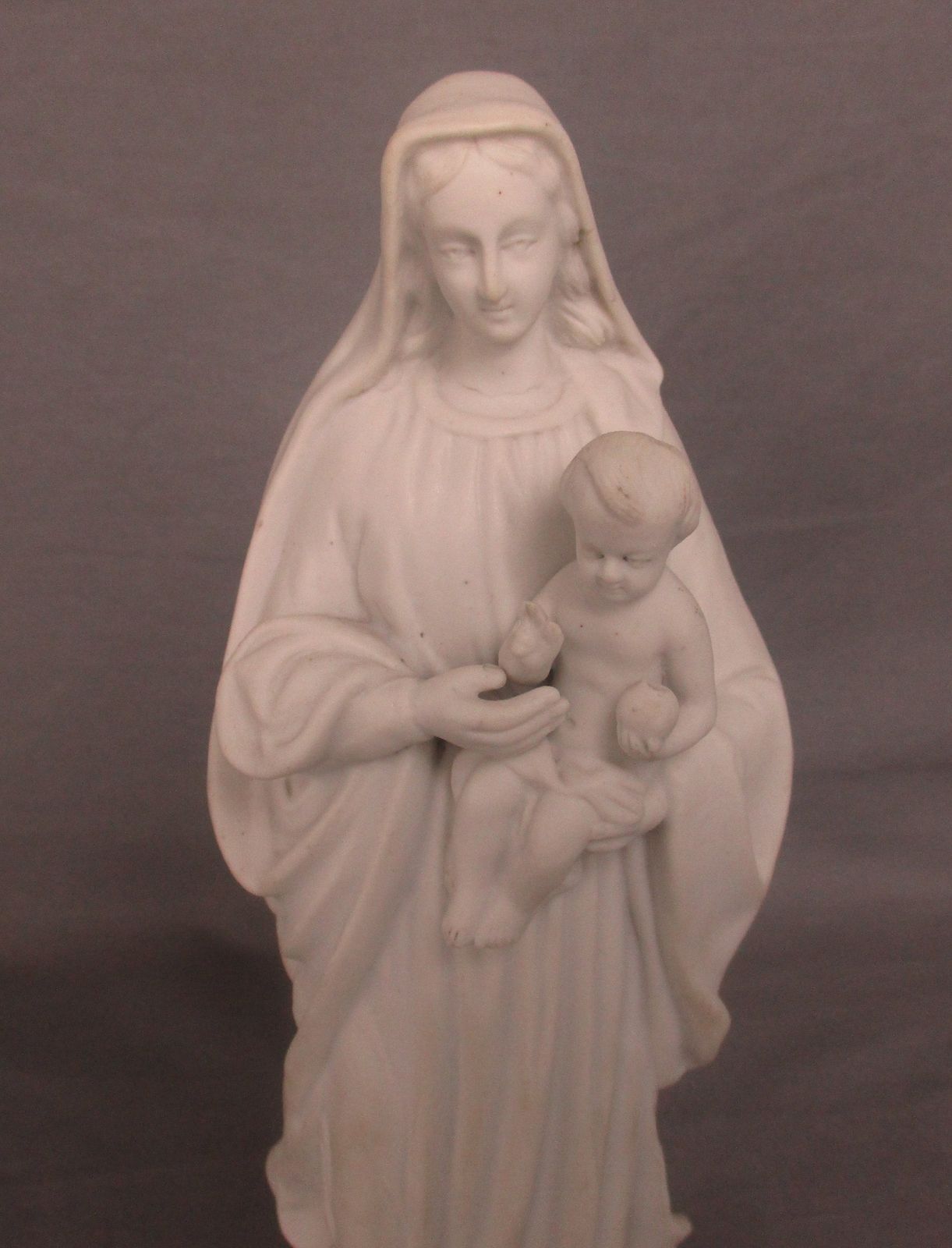 Antique 1900 Bisque Statue Virgin Mary Our Lady Madonna Infant Jesus  10.82&Qu photo furniture