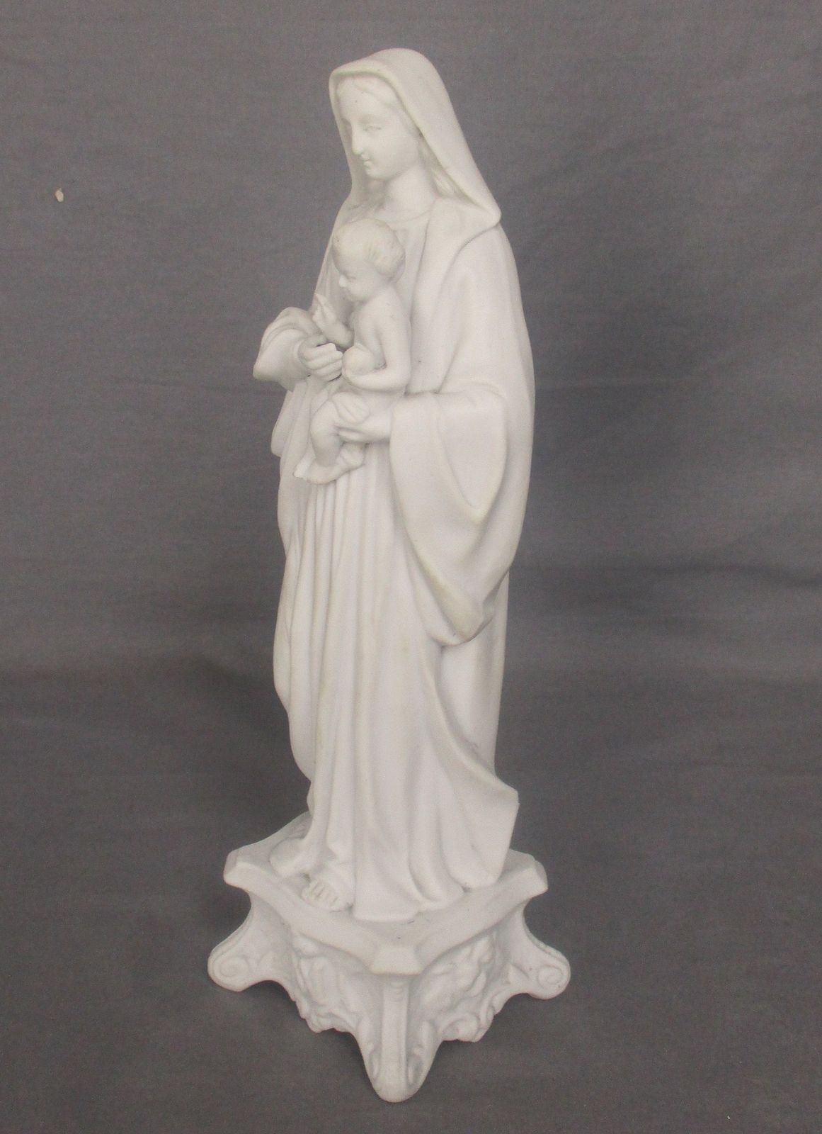 Antique 1900 Bisque Statue Virgin Mary Our Lady Madonna Infant Jesus  10.82&Qu photo 244.0
