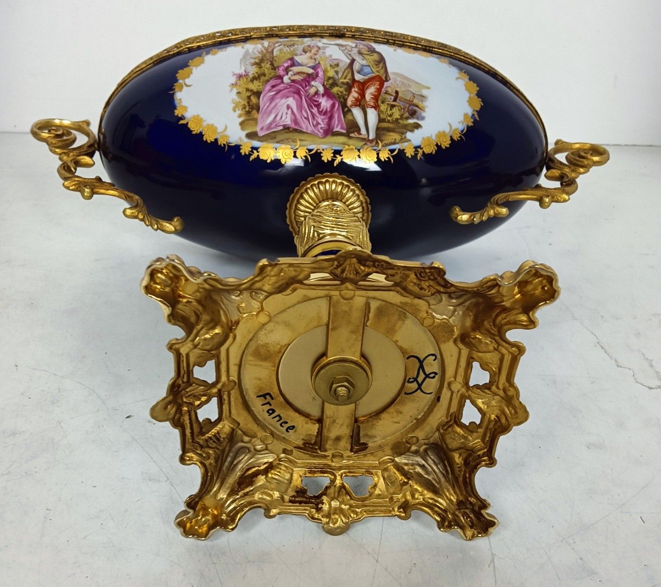 Set Of 3 Garniture Porcelain Brass Mantlepiece Vases Urns Marked Sèvres France photo Home Decor