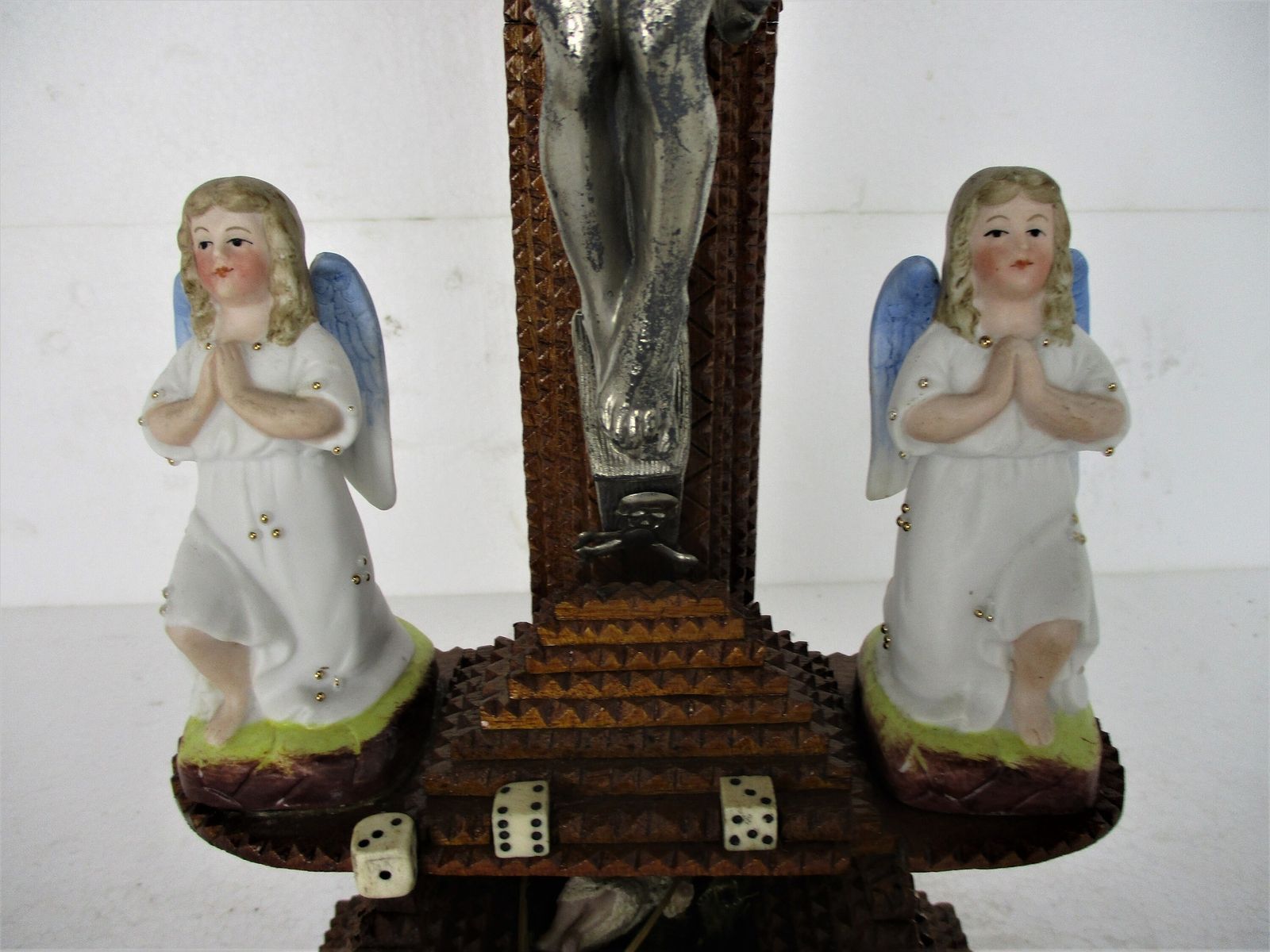 Standing Crucifix Corpus Christi Hand Carved Wood Bisque Angels Folk Art Angels photo Art