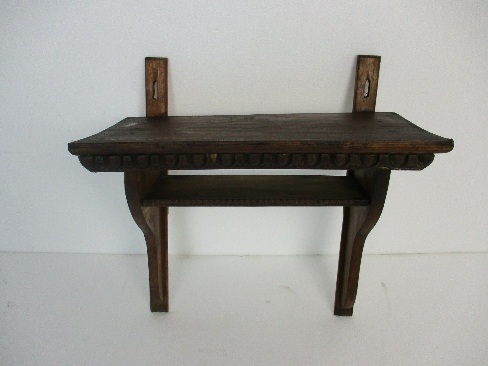 Hand Carved Wooden Wall Hall Console Table Ornate Small Two Shelves Antique Barn photo furniture