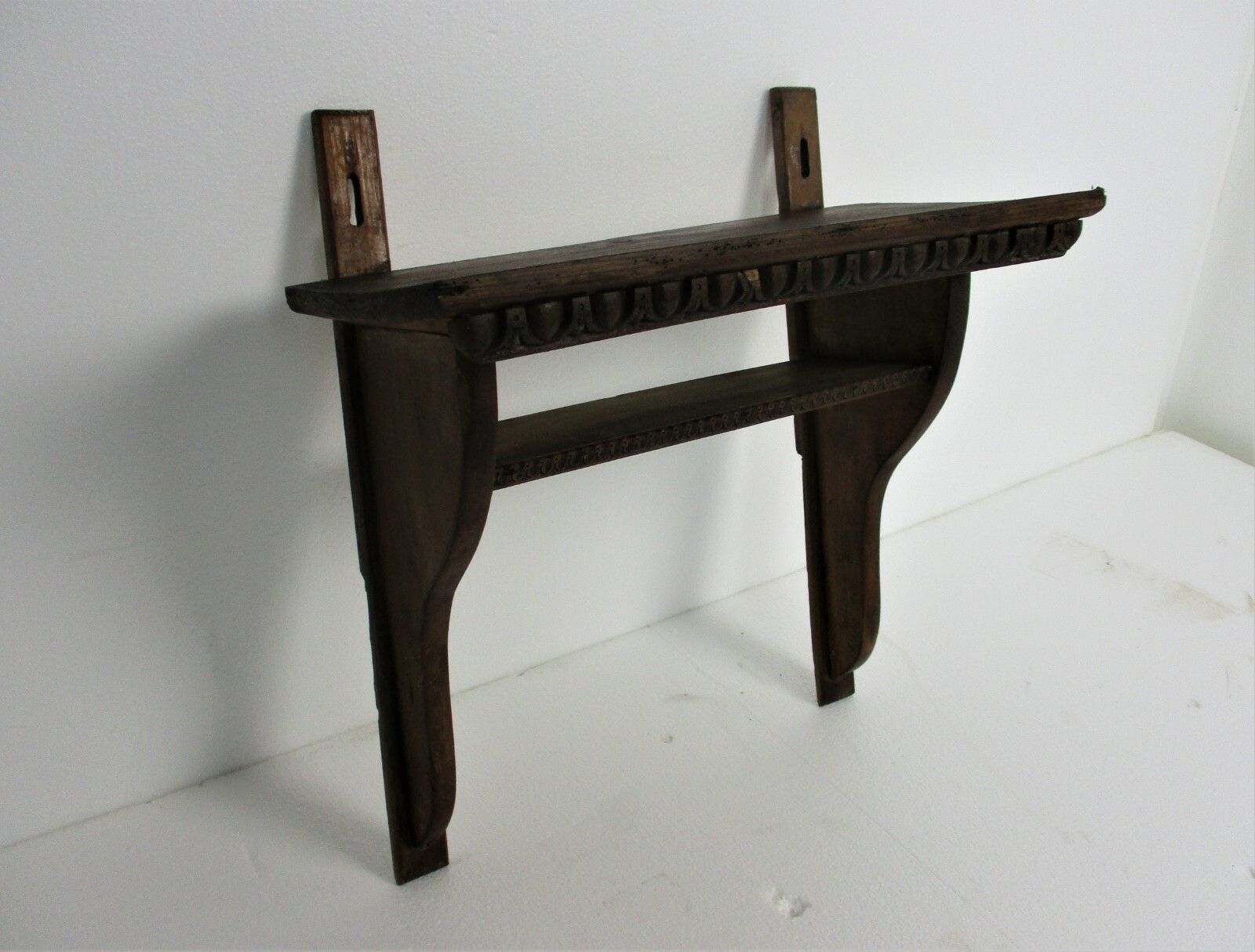Hand Carved Wooden Wall Hall Console Table Ornate Small Two Shelves Antique Barn photo for sale