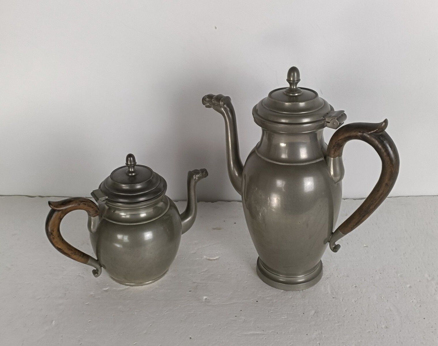 Antique Art Deco Tea Coffee Set Robert Pompe Design Belgium Pewter 5 Pcs Marked photo vinterior