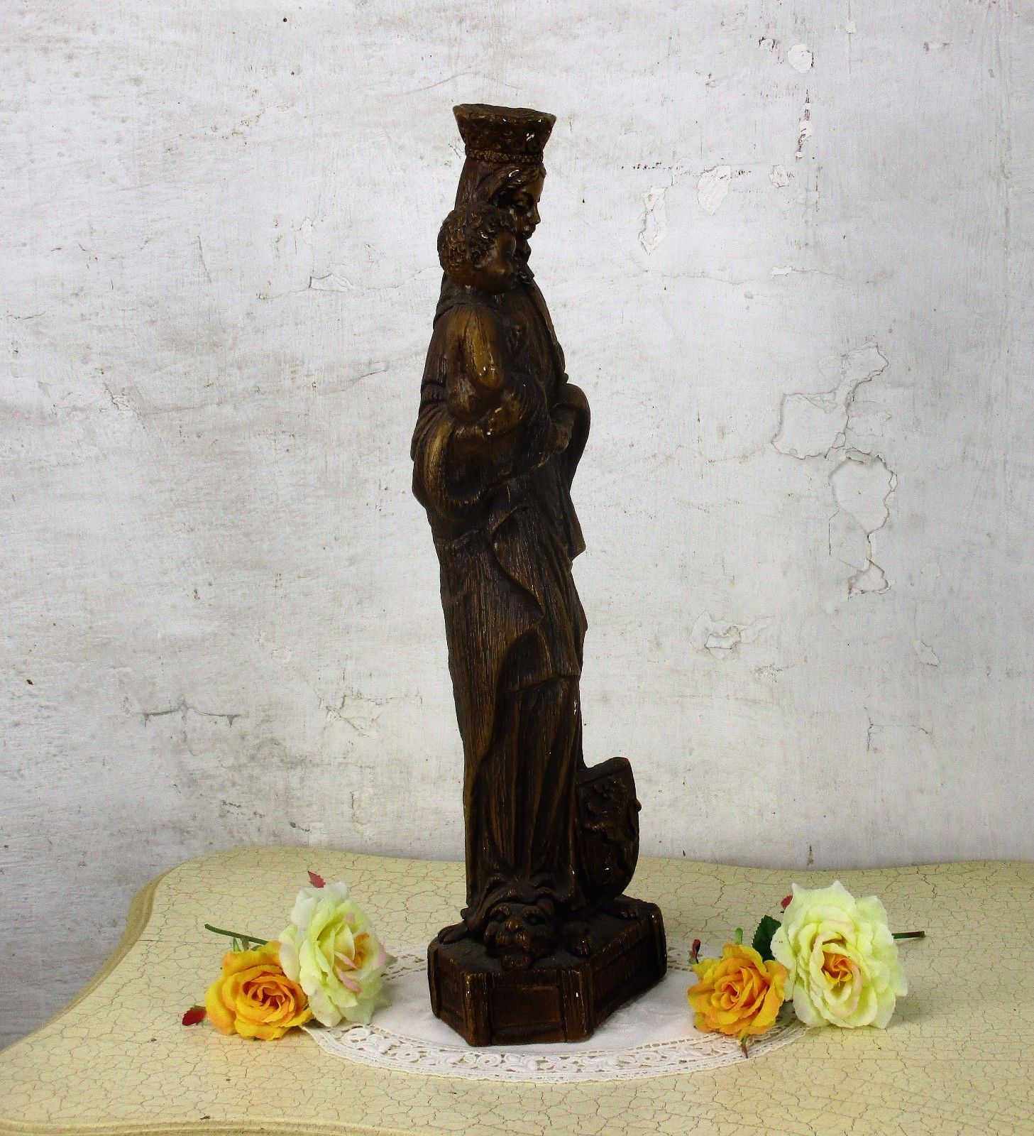 Brown Statue Virgin Mary Notre Dame De Flandres Our Lady Of Flanders Plaster photo Art