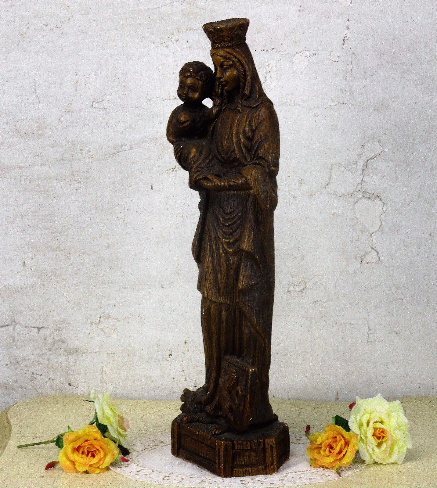 Brown Statue Virgin Mary Notre Dame De Flandres Our Lady Of Flanders Plaster photo buy