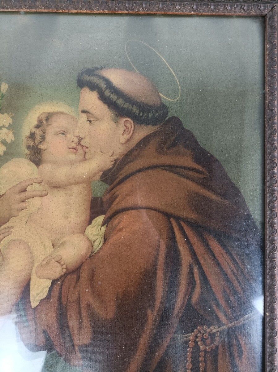 Framed Print Behind Glass Ornate Saint Anthony Of Padua With Infant Child Jesus photo 110.0