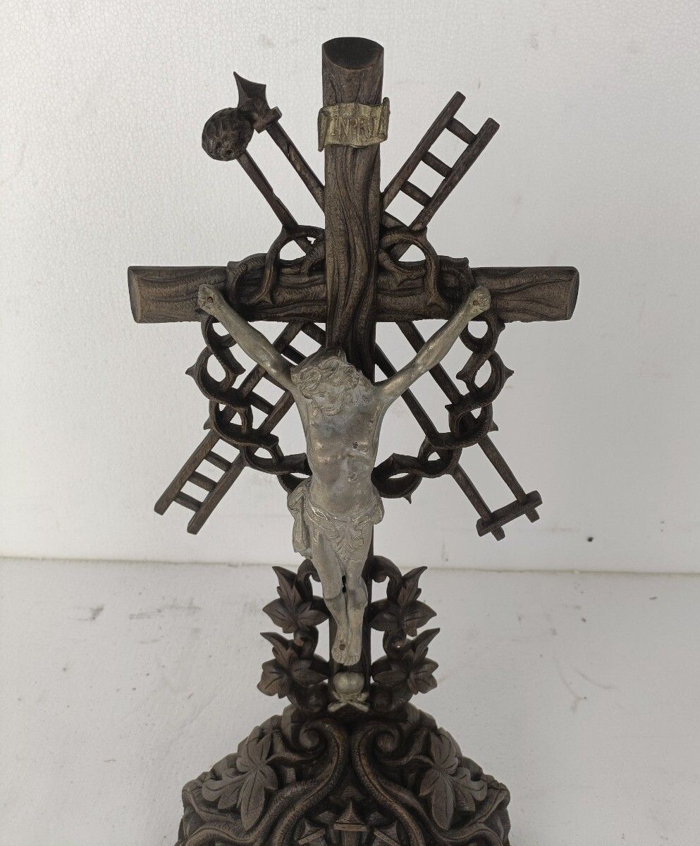Xl  Standing Hand Carved Wooden Crucifix Tools Of Passion Cross Antique Gorgeous photo furniture