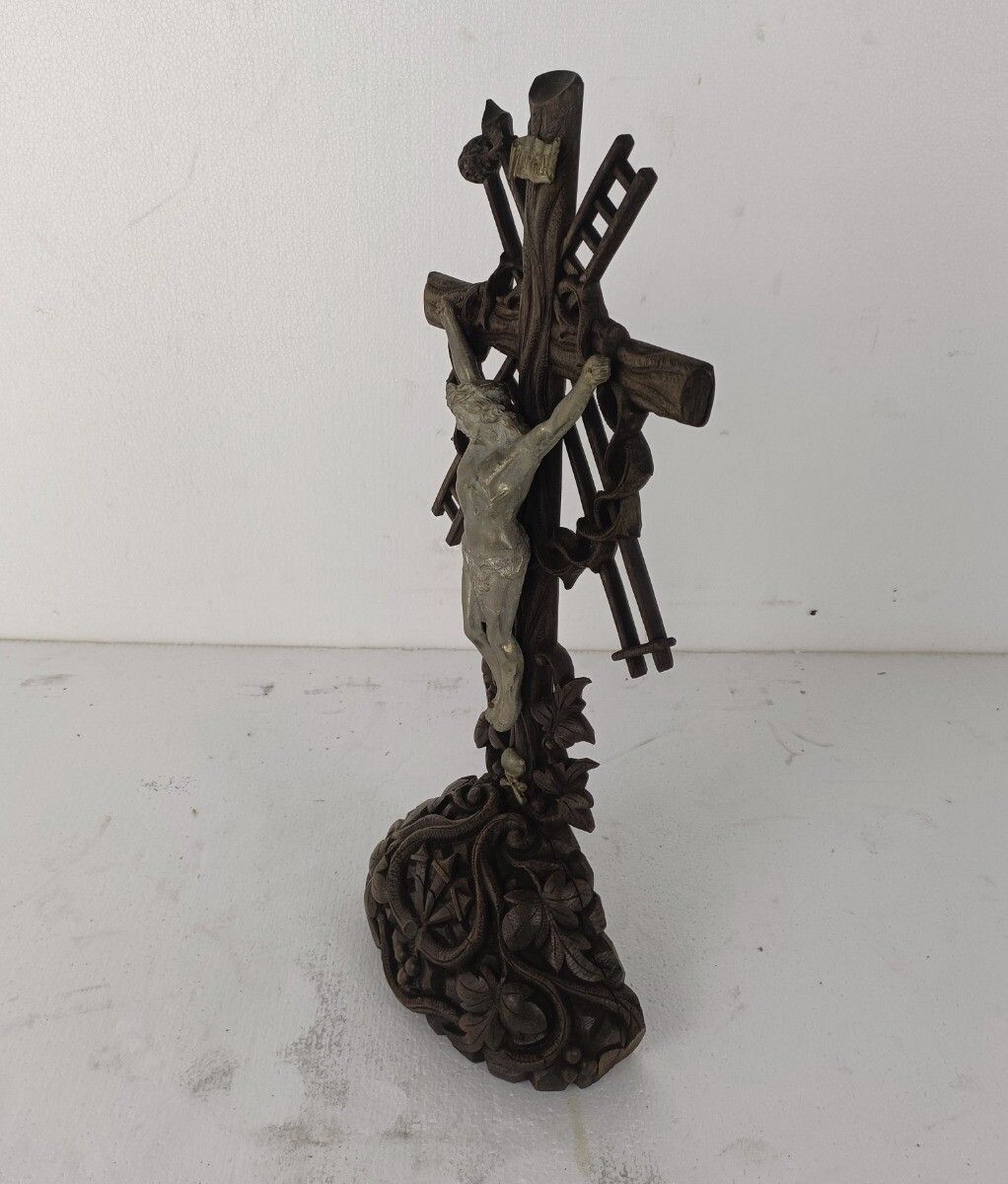 Xl  Standing Hand Carved Wooden Crucifix Tools Of Passion Cross Antique Gorgeous photo buy