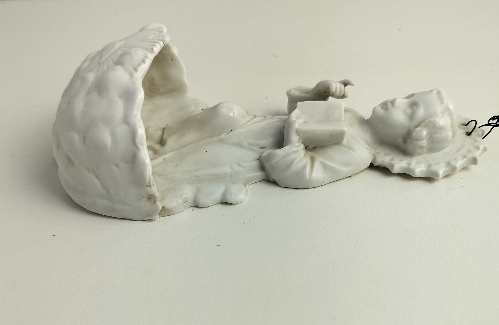 Antique Gorgeous Holy Water Font Bisque Porcelain Wall Hanging Vessel Jesus Chri photo 142.0