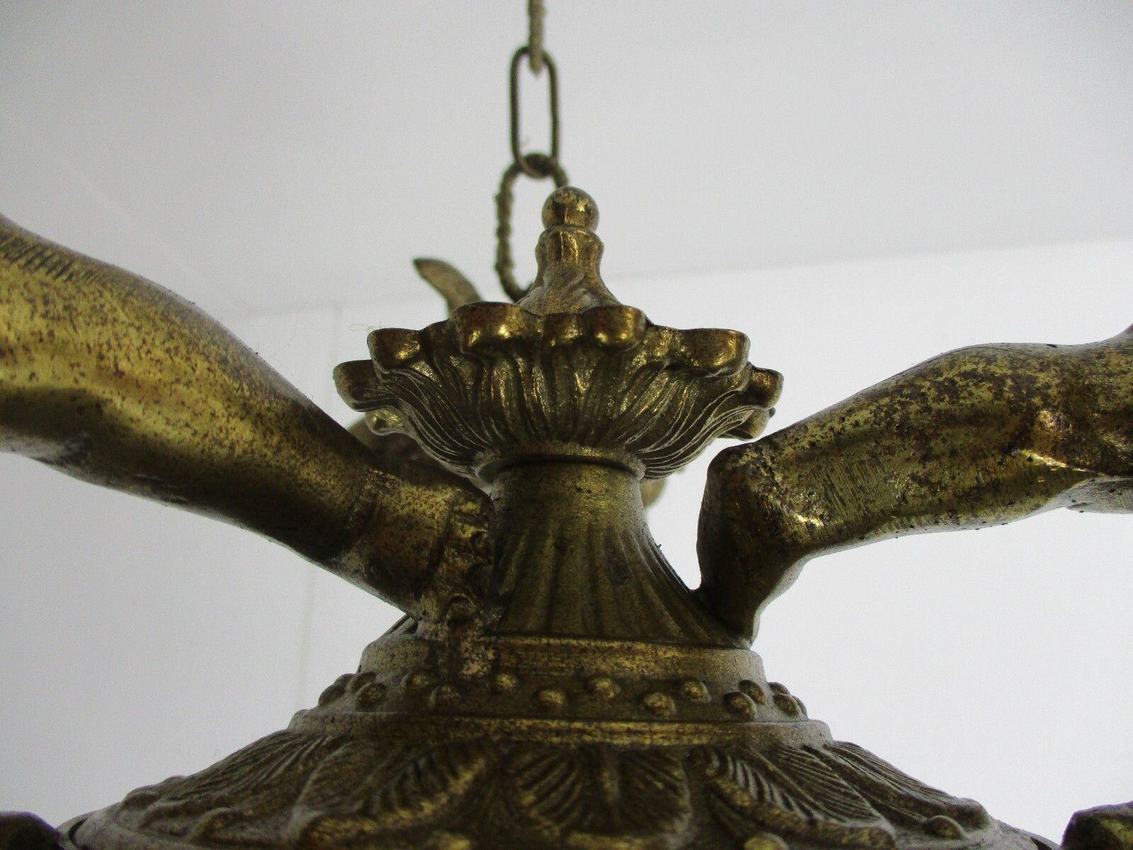 photo for sale French Bronze Chandelier 3 Lights Arms Putti Cherub Hollywood Regency Romantic