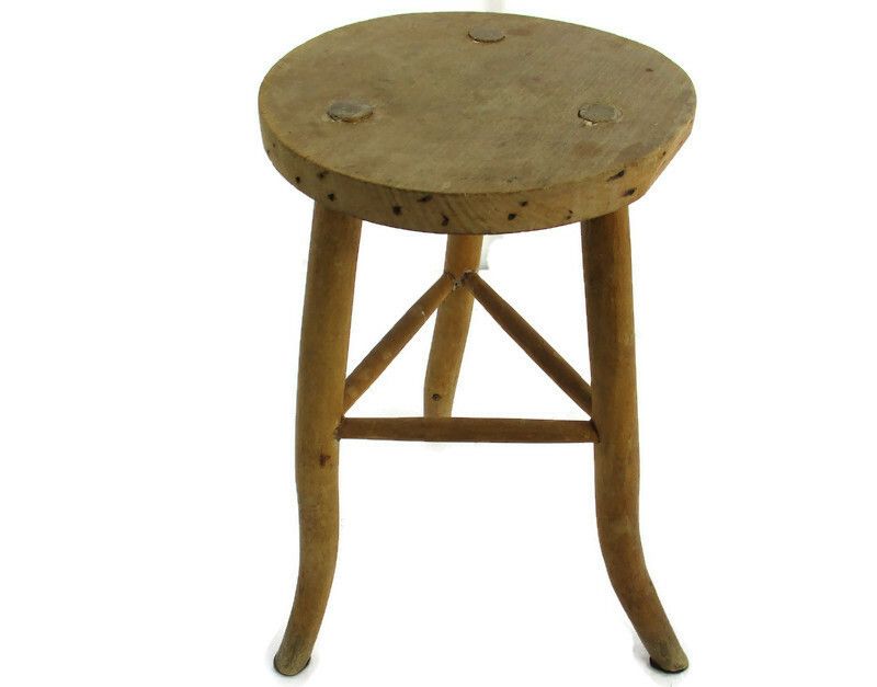 Antique Hand Carved Wood Tripod Milking Stool Pedestal Table Plant Stand Funky