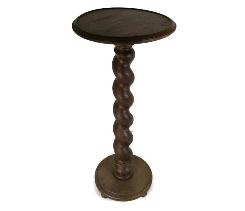 Barley Twist Hand Carved Twisted Wood Pedestal Plant Stand Vintage Barn Style Si