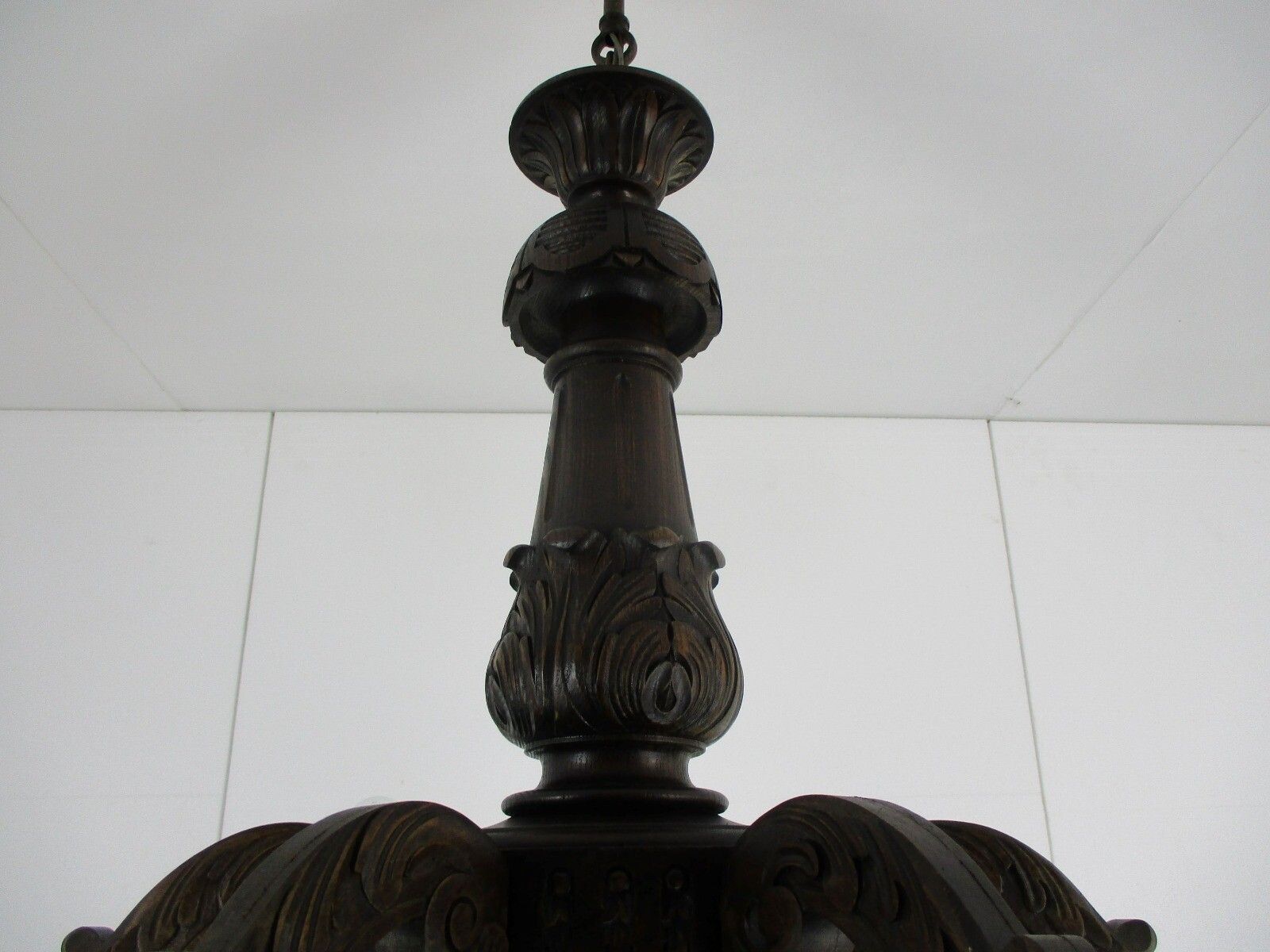 Hand Carved Wooden Chandelier Ornate 6 Arm Lights Mid Century Farmhouse Barn Sty photo vinterior
