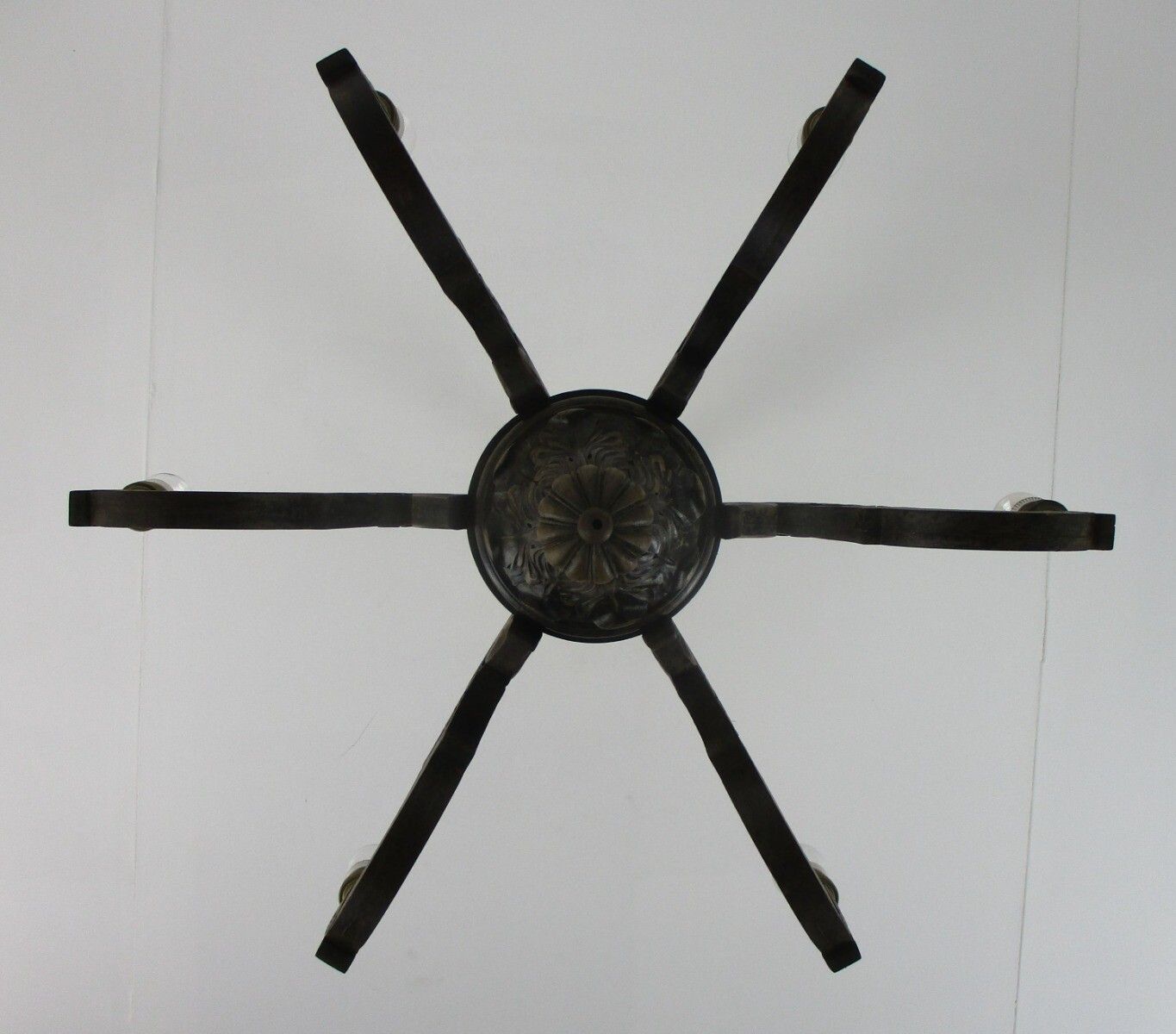 photo for sale Hand Carved Wooden Chandelier Ornate 6 Arm Lights Mid Century Farmhouse Barn Sty