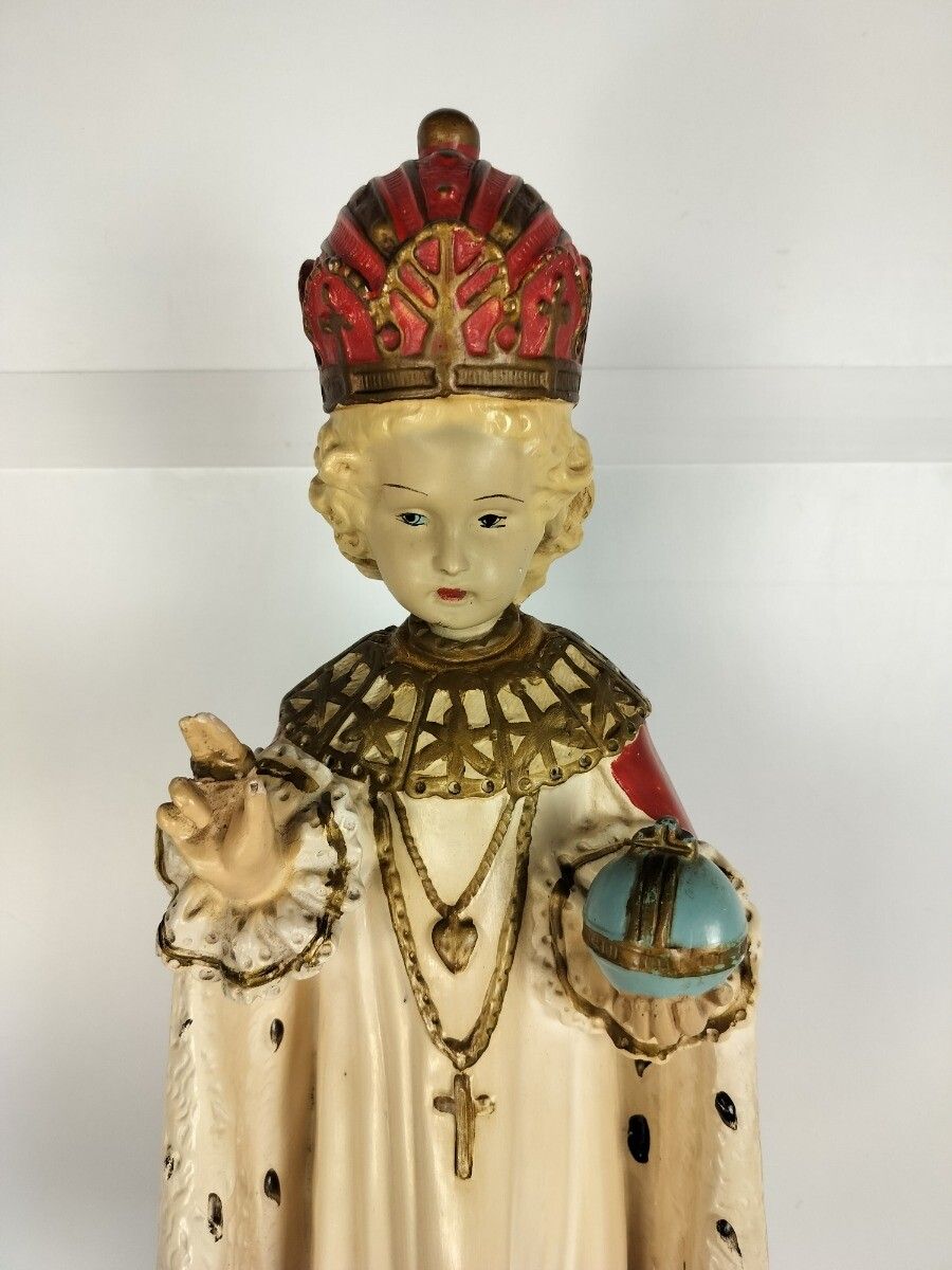 Large Statue Infant Of Prague Infant Jesus Santo Nino Plaster Hand Painted Chape photo for sale