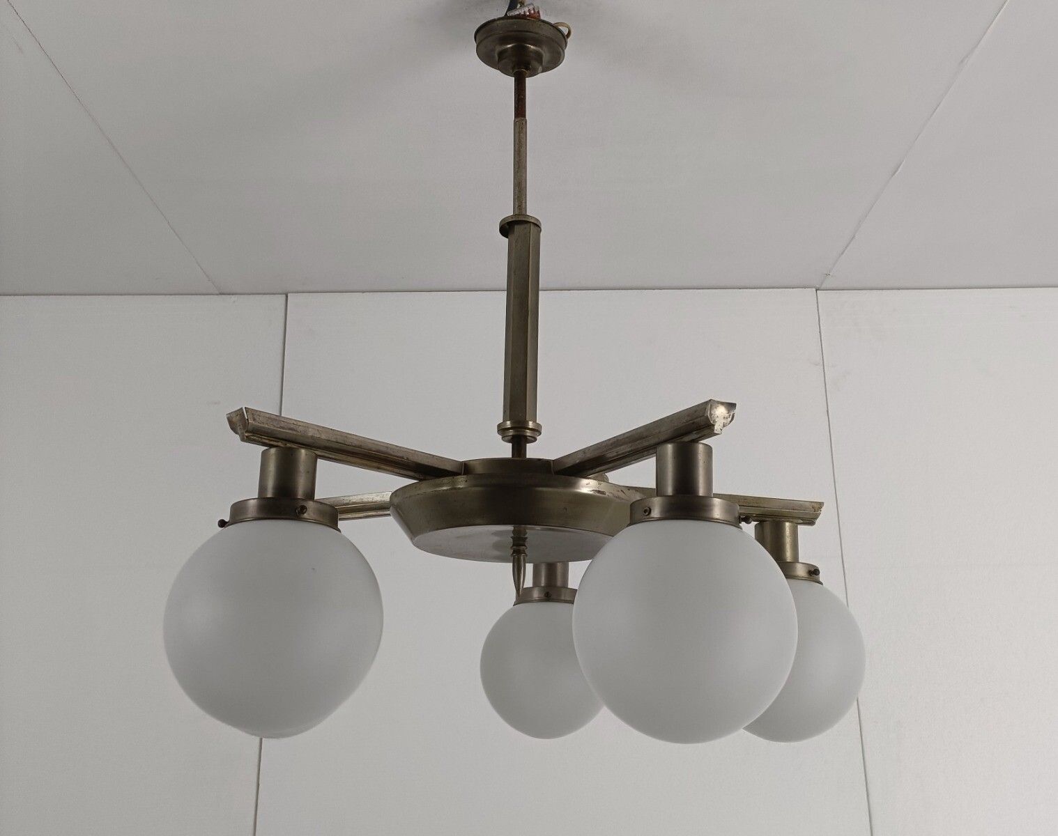 Chandelier Brass Chrome Glass Balls Mid Century Atomic Funky 6 Lights Funky photo furniture