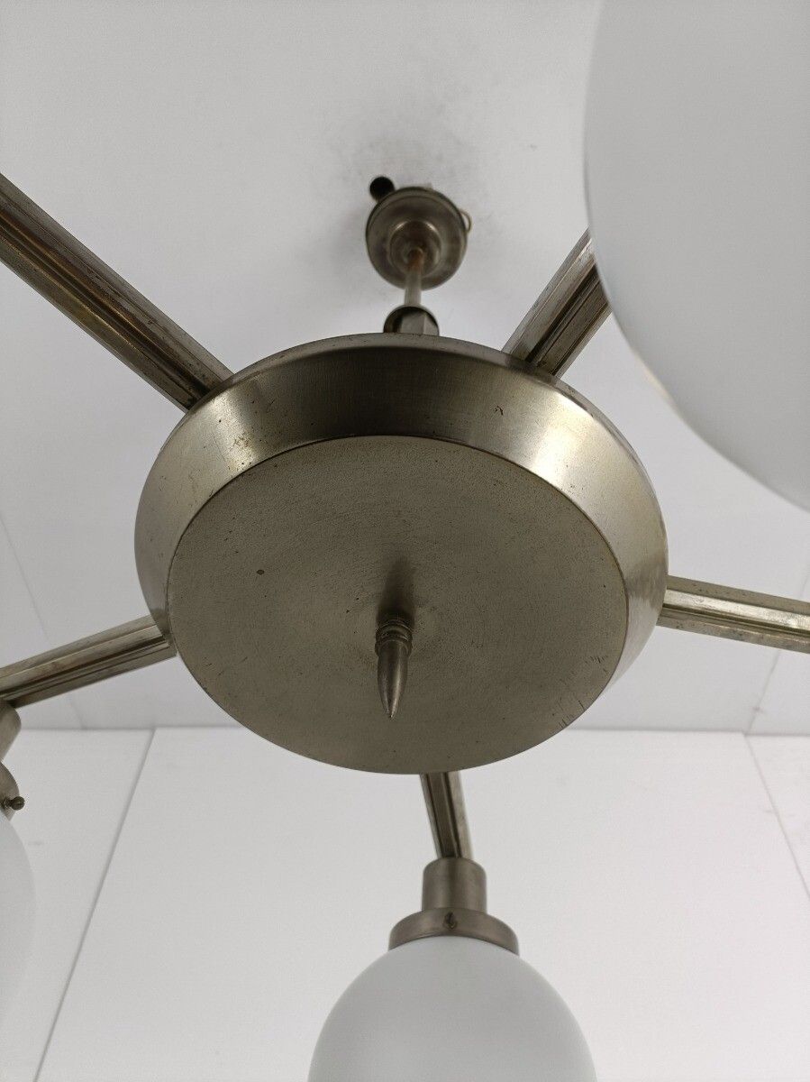 Chandelier Brass Chrome Glass Balls Mid Century Atomic Funky 6 Lights Funky photo Lighting