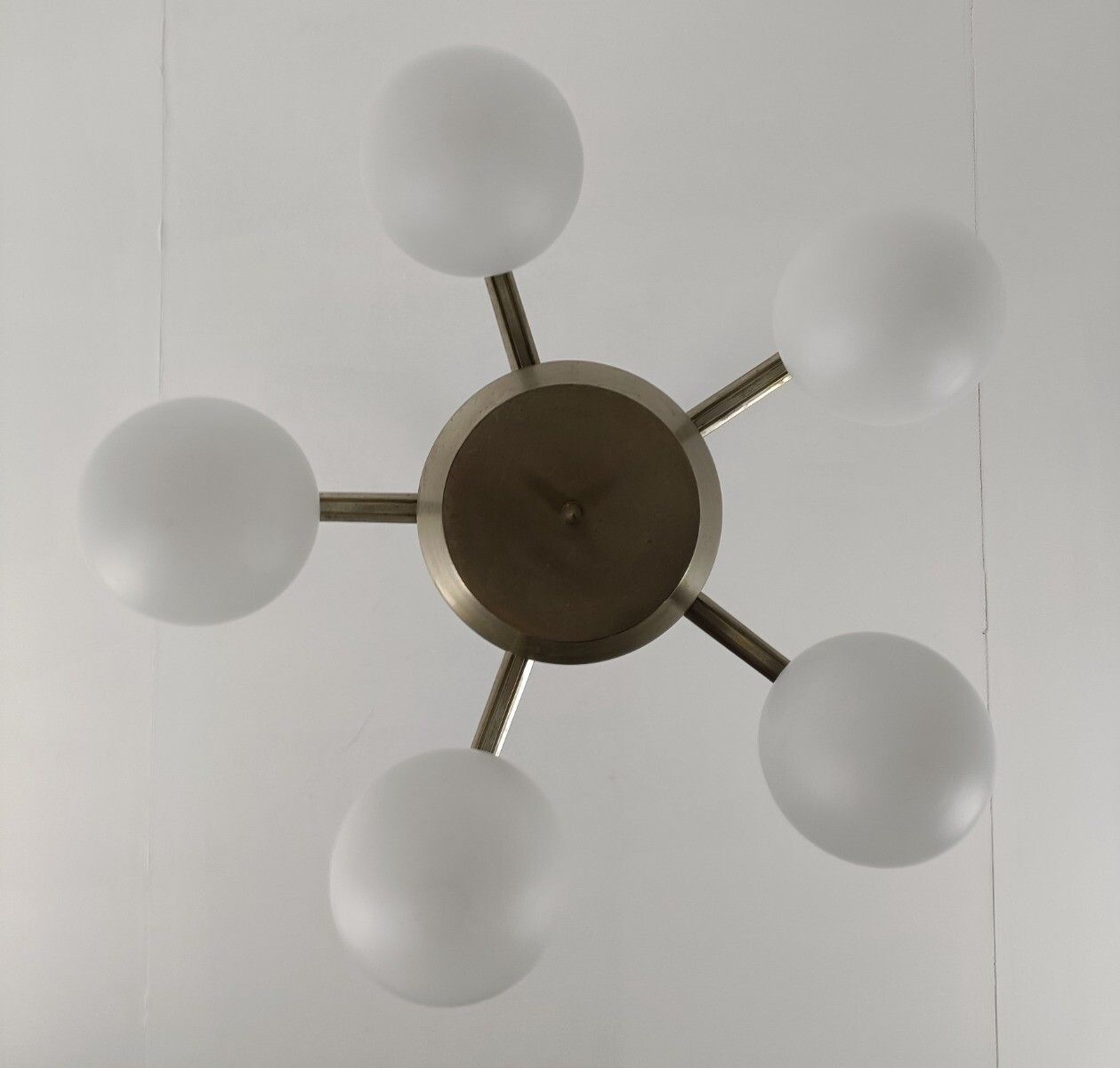 photo furniture Chandelier Brass Chrome Glass Balls Mid Century Atomic Funky 6 Lights Funky