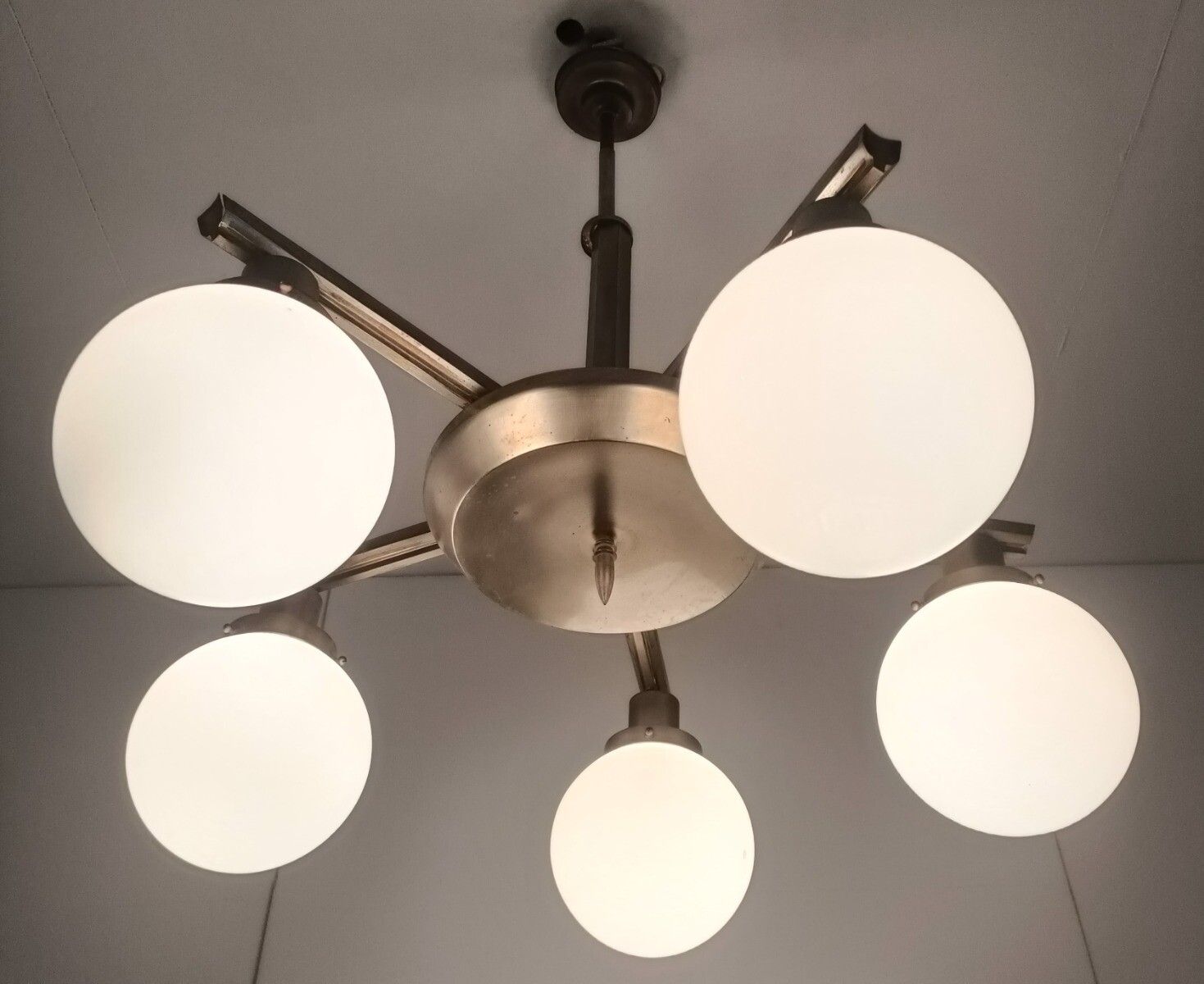 Lighting Chandelier Brass Chrome Glass Balls Mid Century Atomic Funky 6 Lights Funky photo