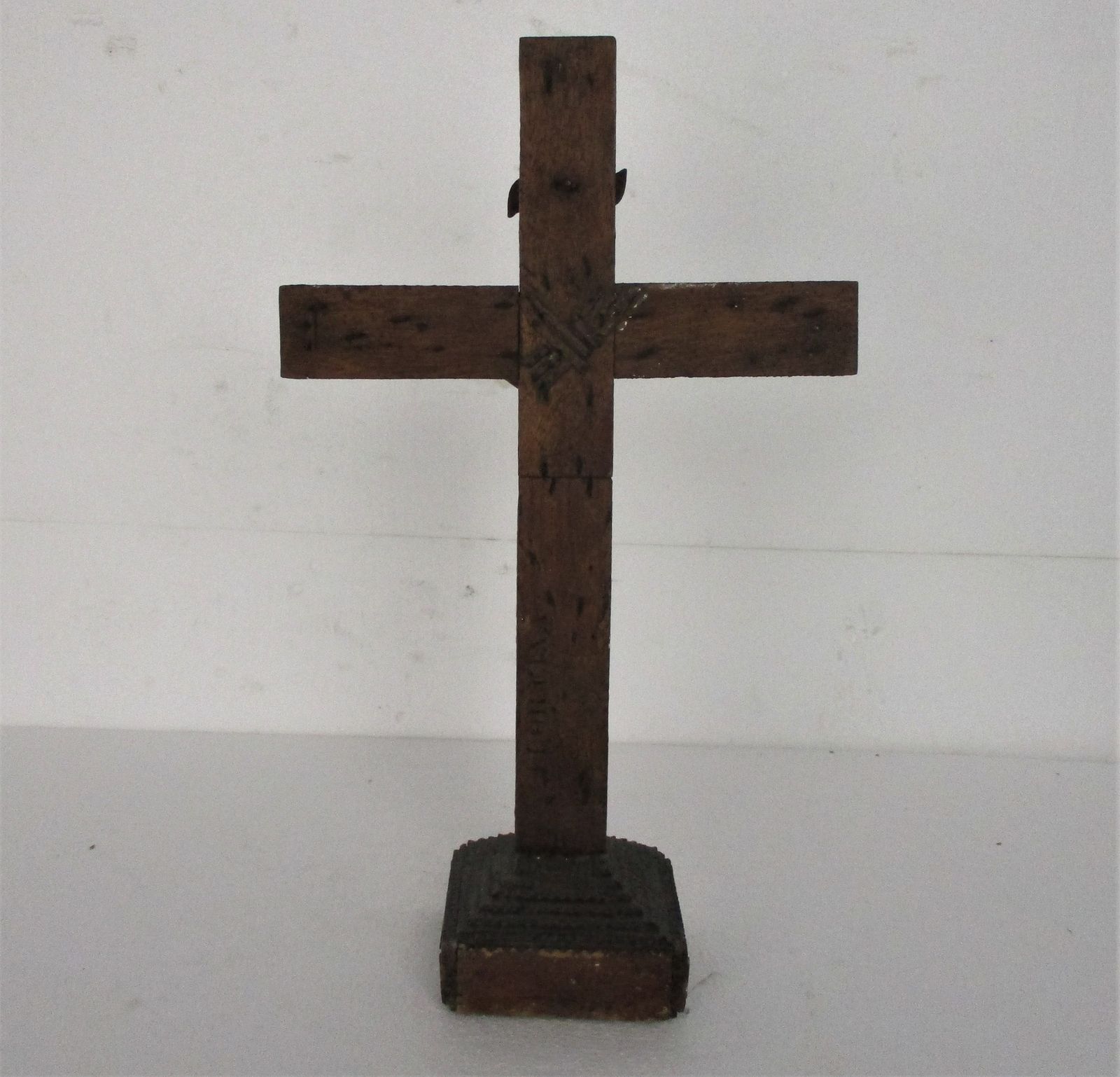 photo for sale Tramp Trench Tramp Folk Art Standing Hand Carved Wooden Crucifix 19.68"