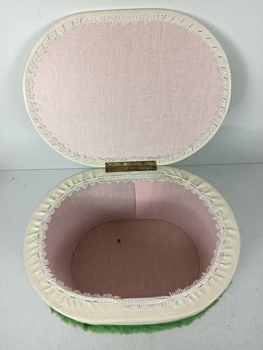 Vintage Retro Sewing Box Basket Worker Green Fabric White Plastic Quilting Knitt photo vintage