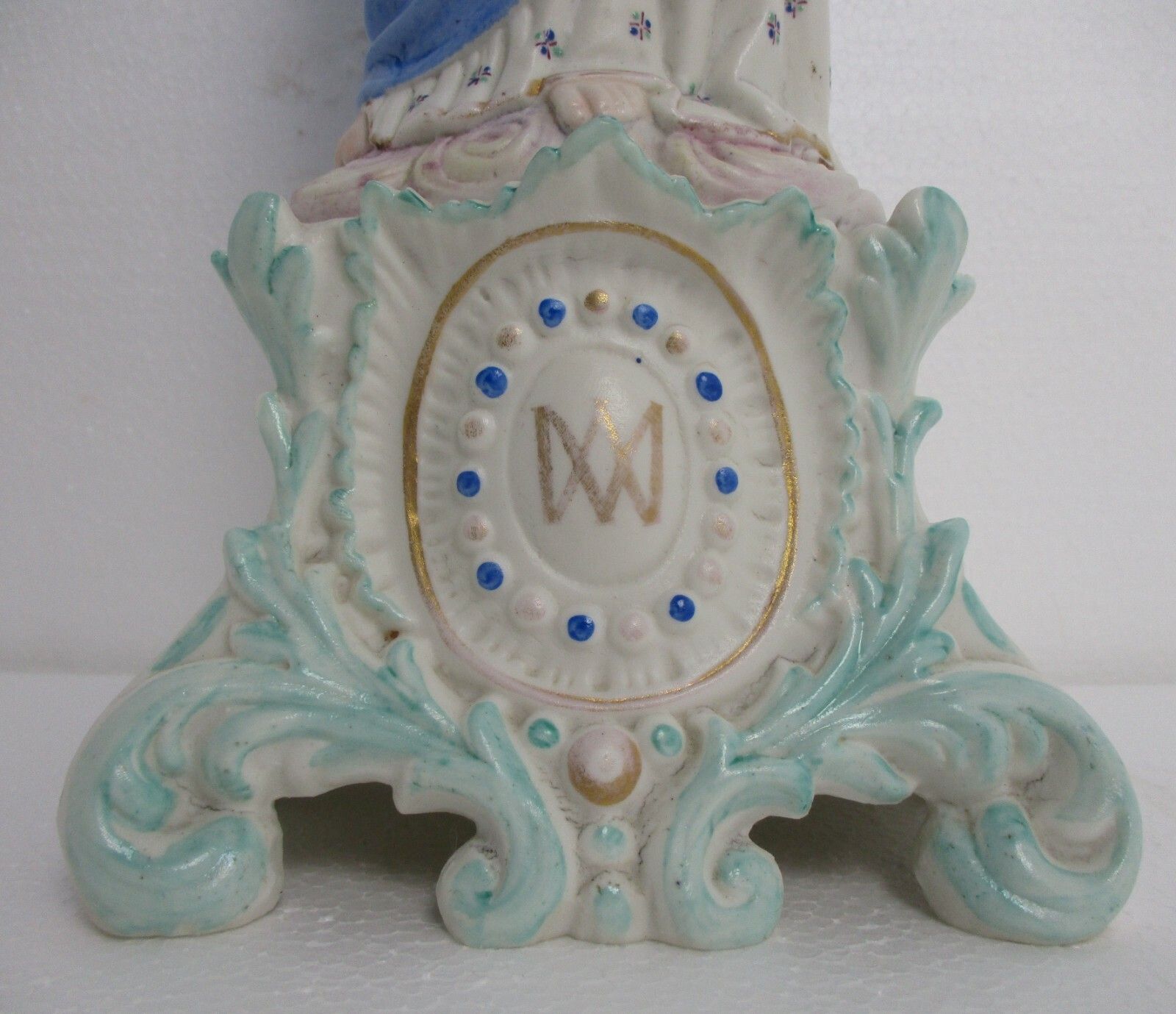 French Antique  Bisque Statue Virgin Mary Lady Madonna Infant Polychrome 15.94" photo buy
