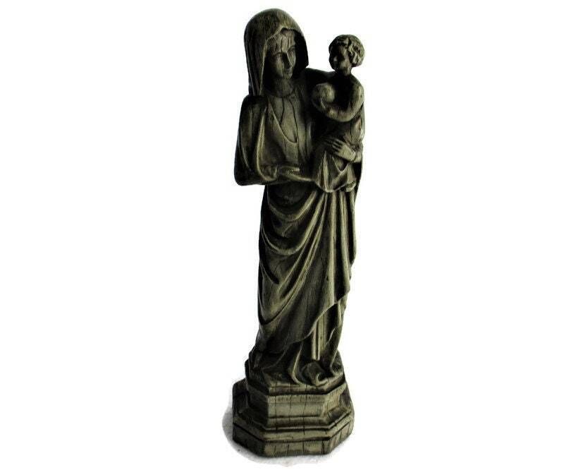 Statue Virgin Mary Madonna Notre Dame Our Lady  Infant Jesus Child  Plaster  S